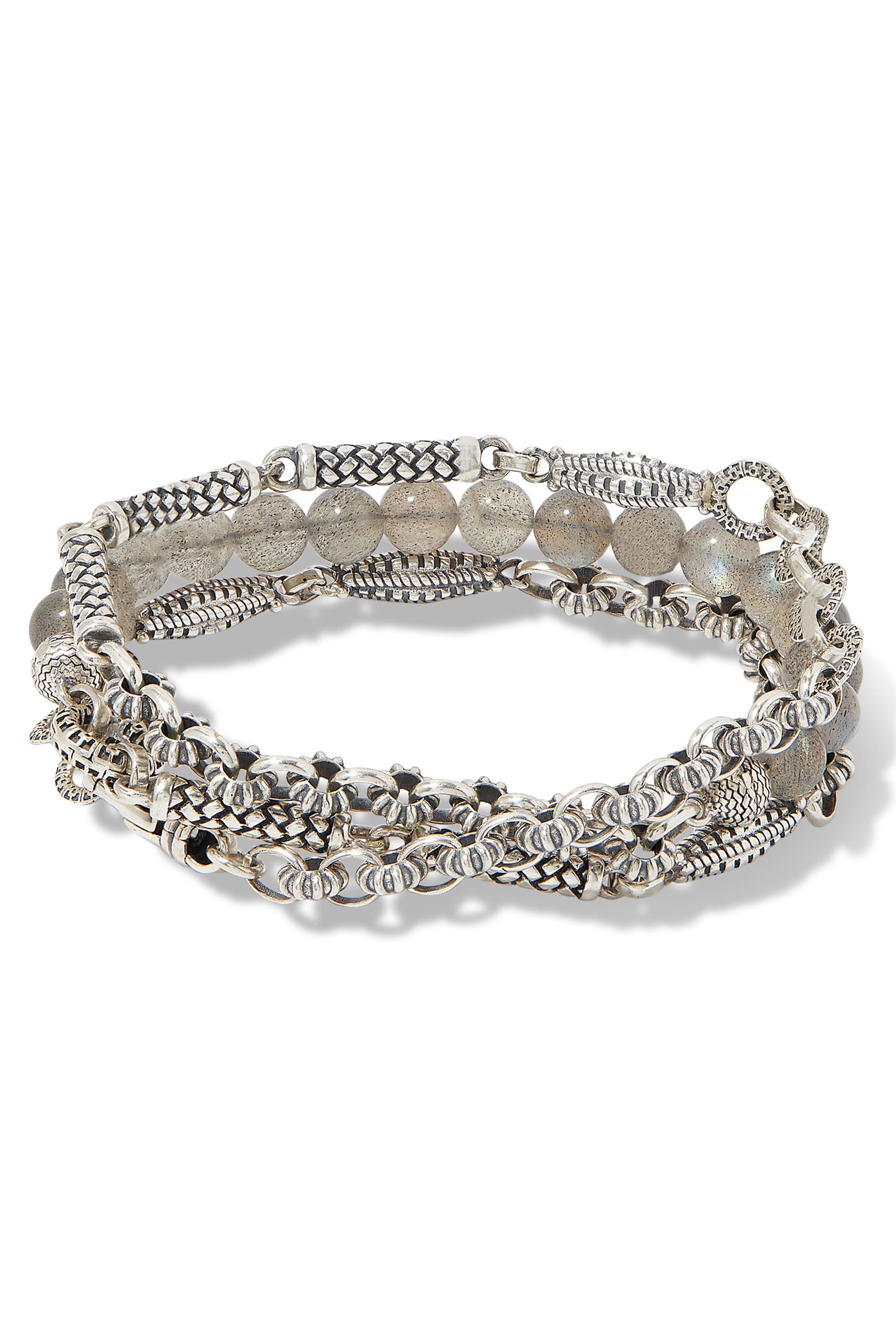 Wrap-Around Beaded Bracelet, Sterling Silver & Labrodite