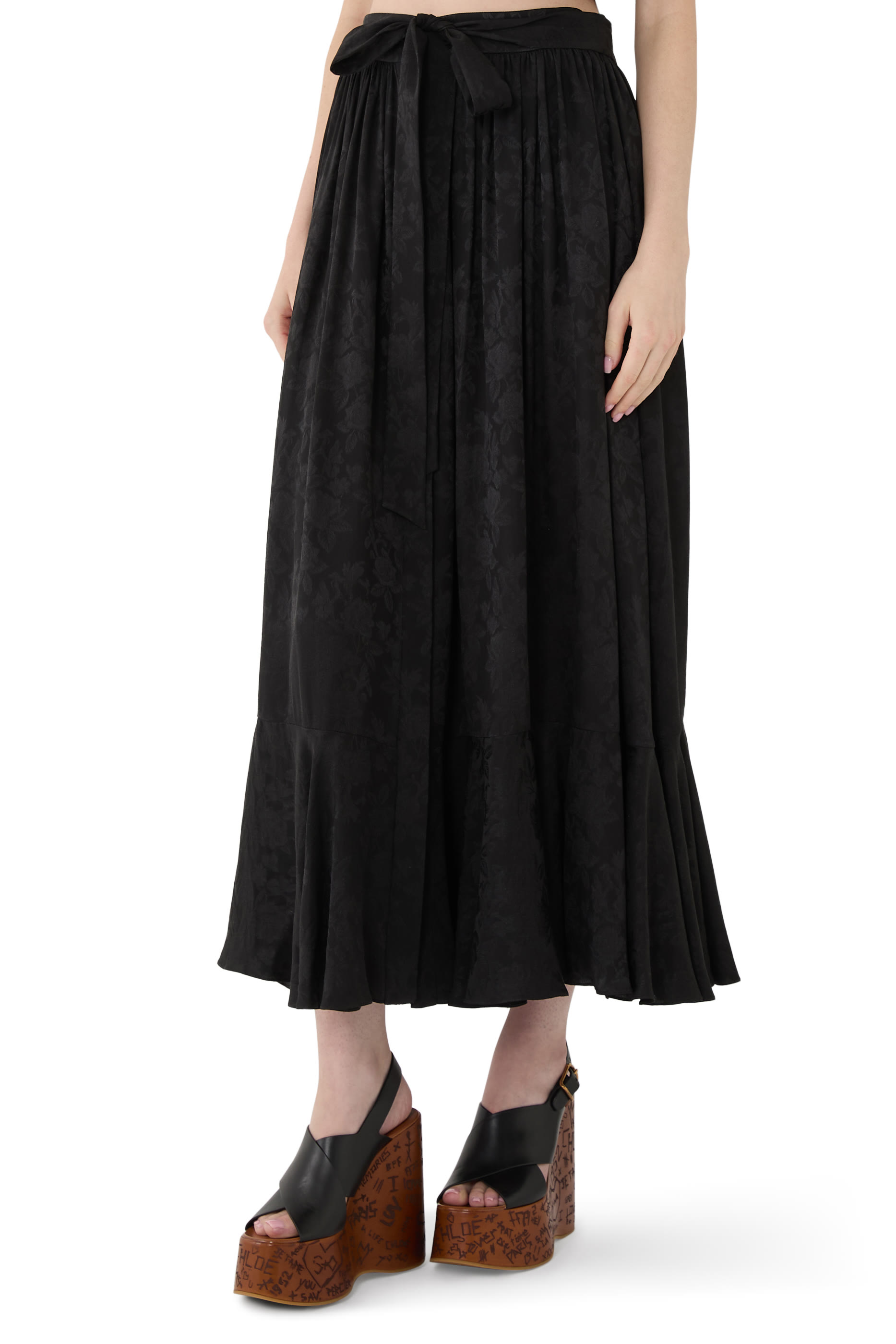 Gathered Midi Skirt in Silk Jacquard
