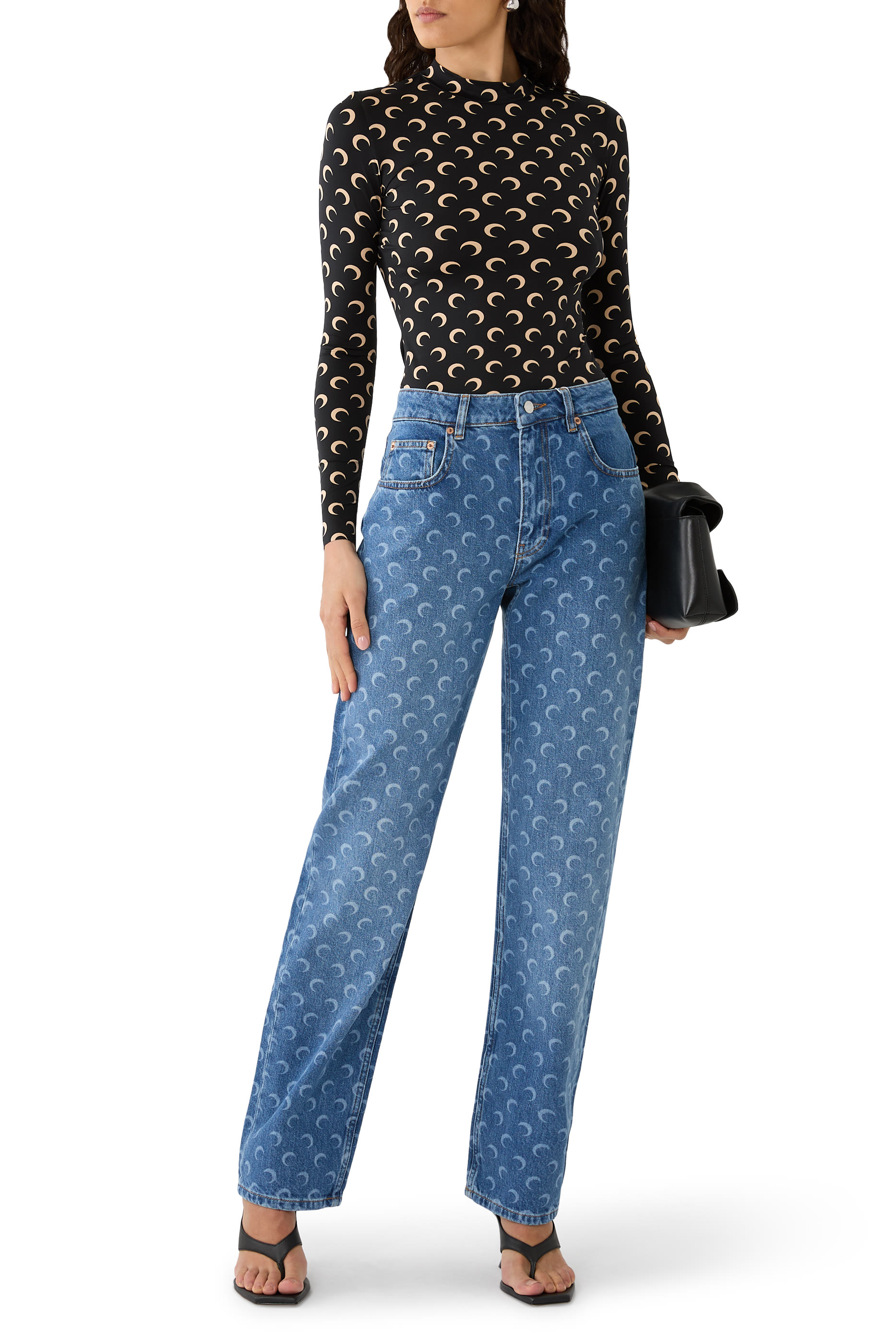 Moon Laser Blue Wash Denim Straight Jeans
