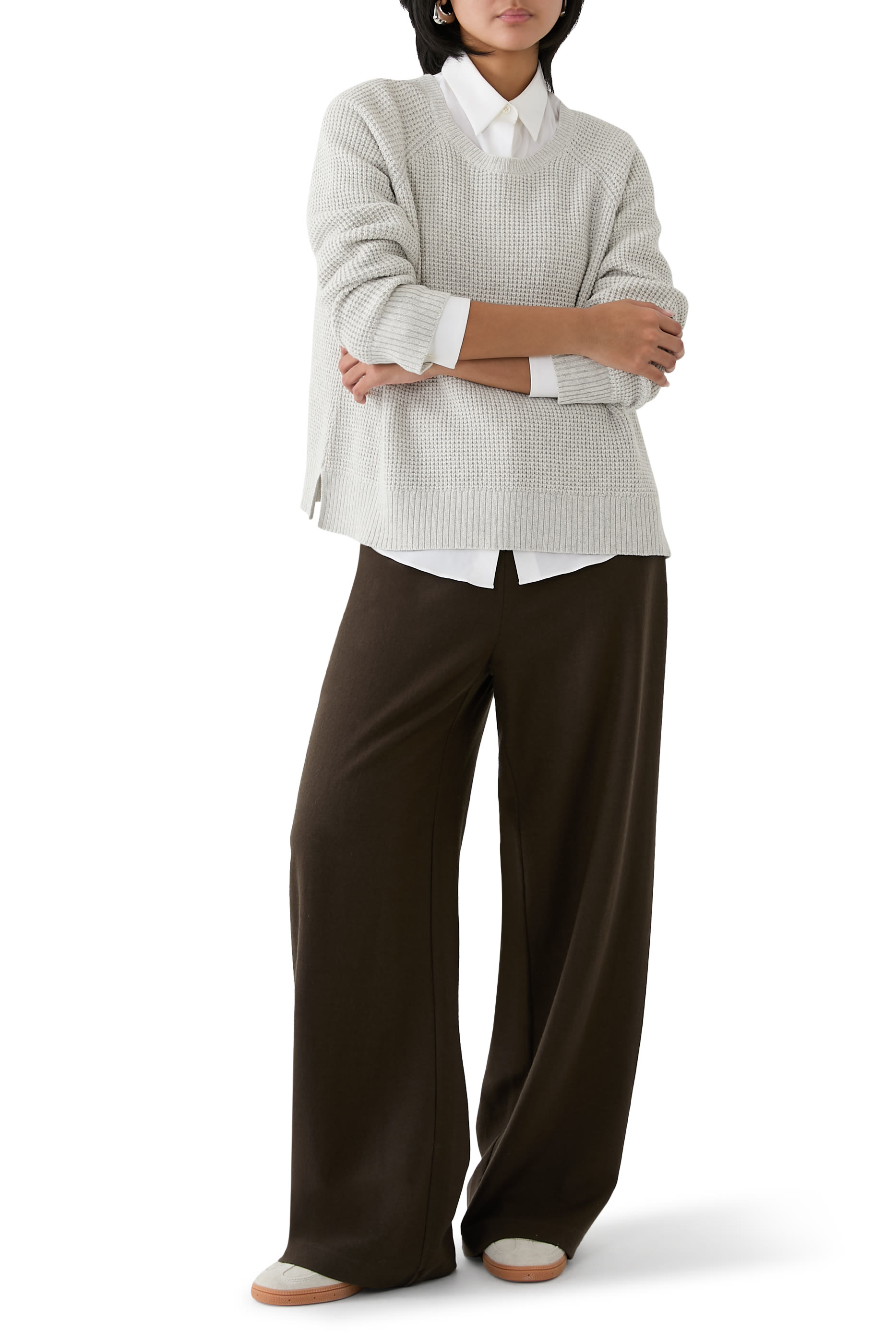 Cotton and Recycled Cashmere Thermal Crew Neck Top