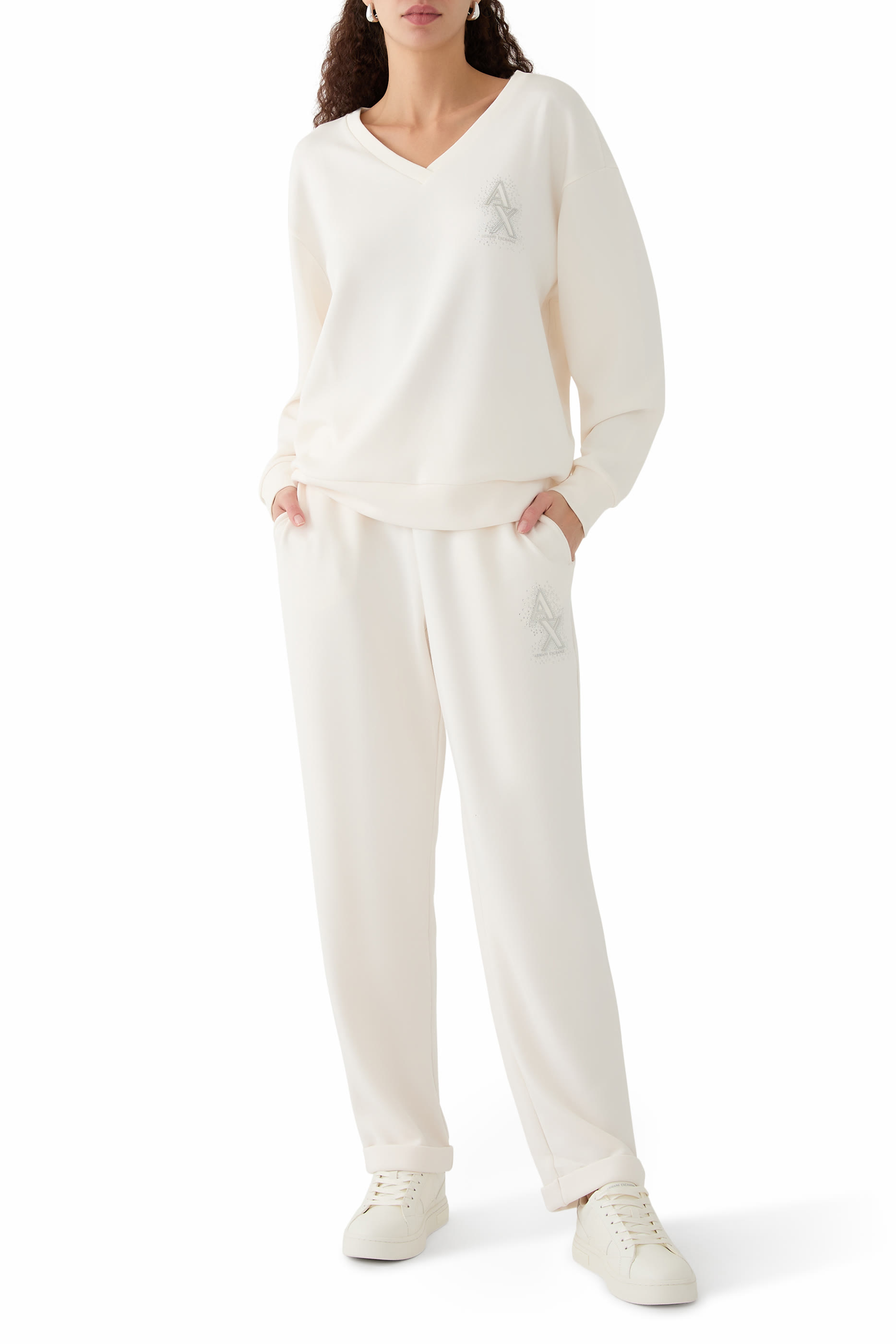 Rhinestone Logo V-Neck Sweatshirt