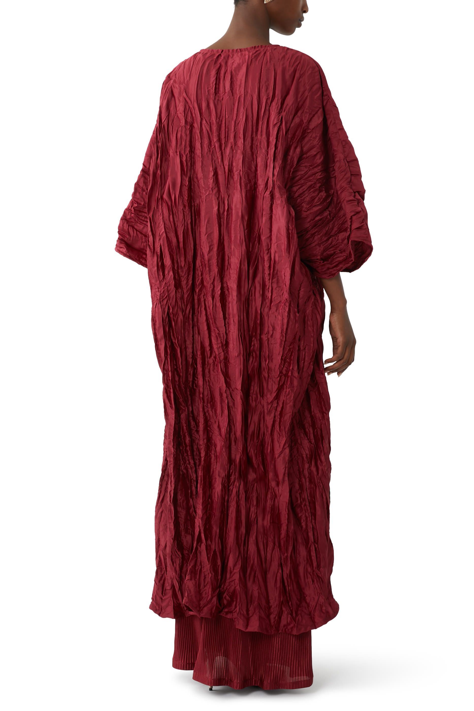 Crinkle Satin Bisht and Sleeveless Pleated Satin Dress Set