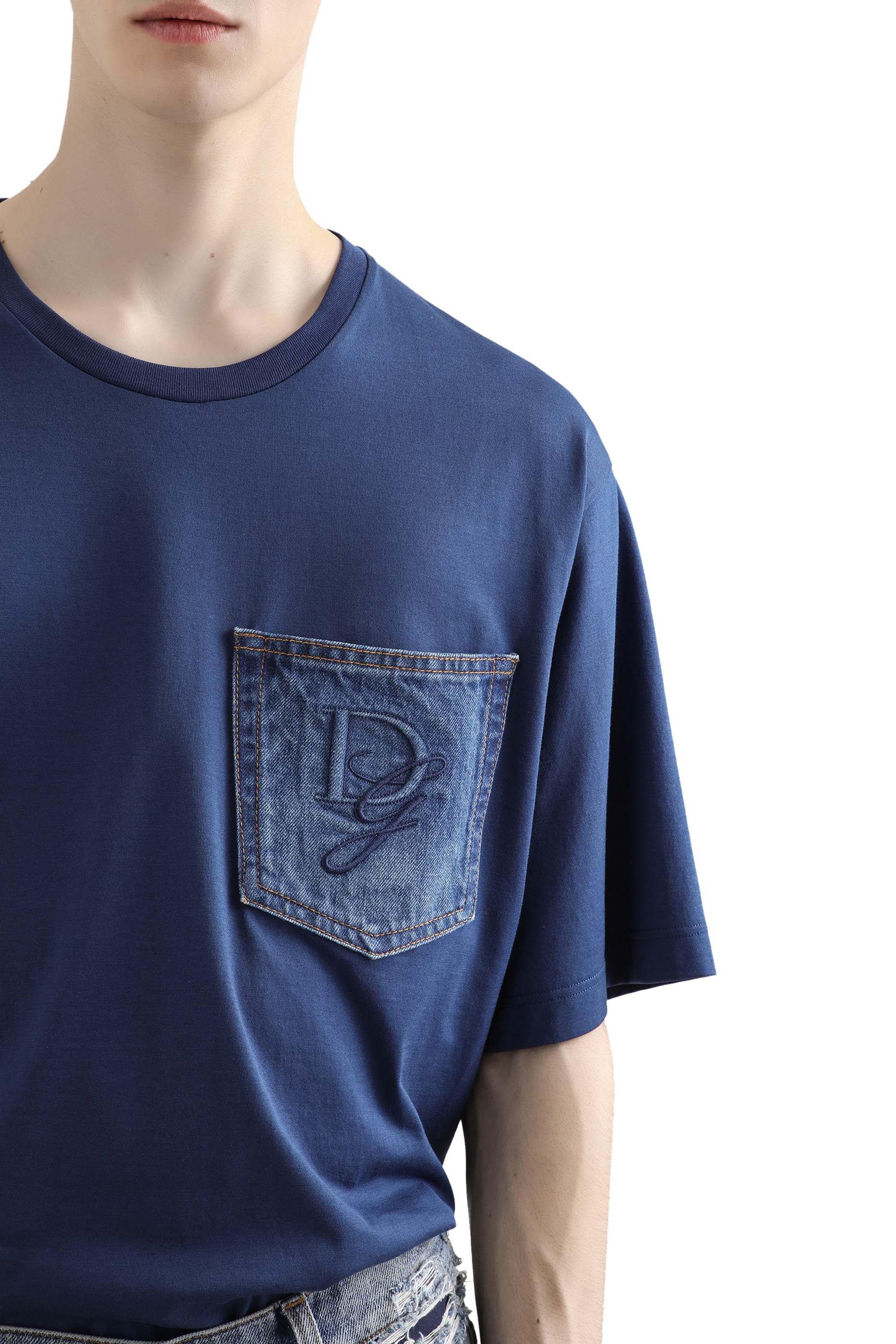 Breast Pocket & Logo Embroidery Cotton T-shirt