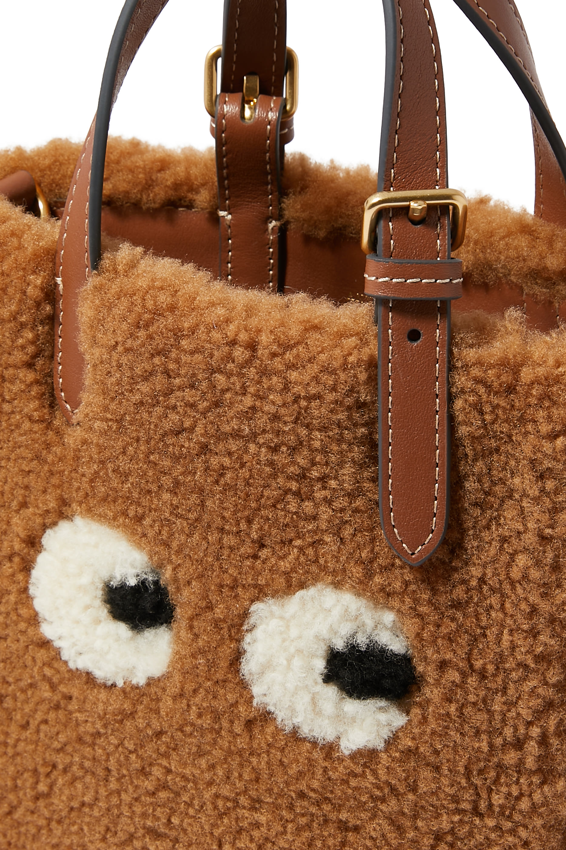 Mini N/S Eyes Shearling Crossbody Tote Bag