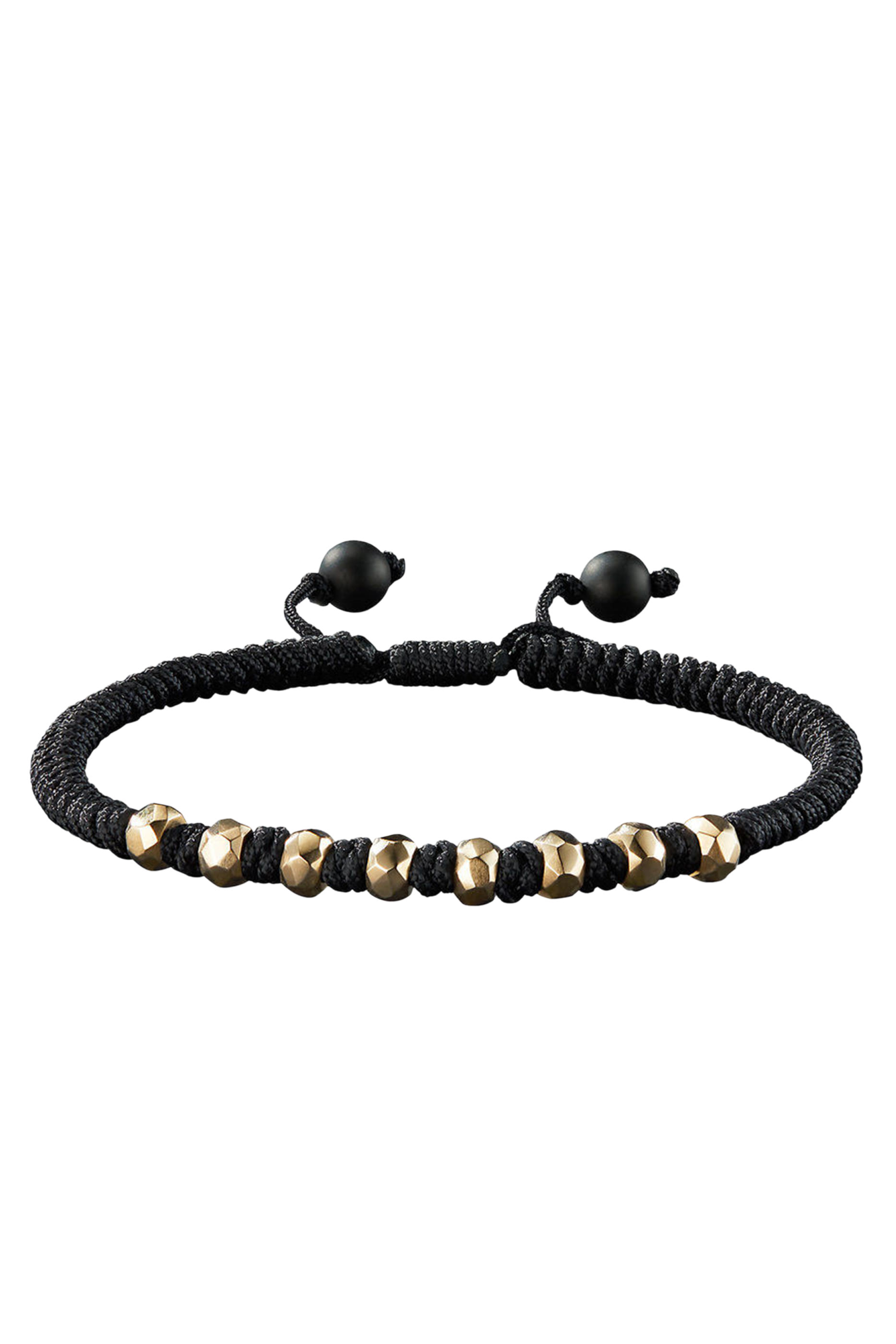 Fortune Woven Black Nylon Bracelet, 18k Yellow Gold & Black Onyx Beads