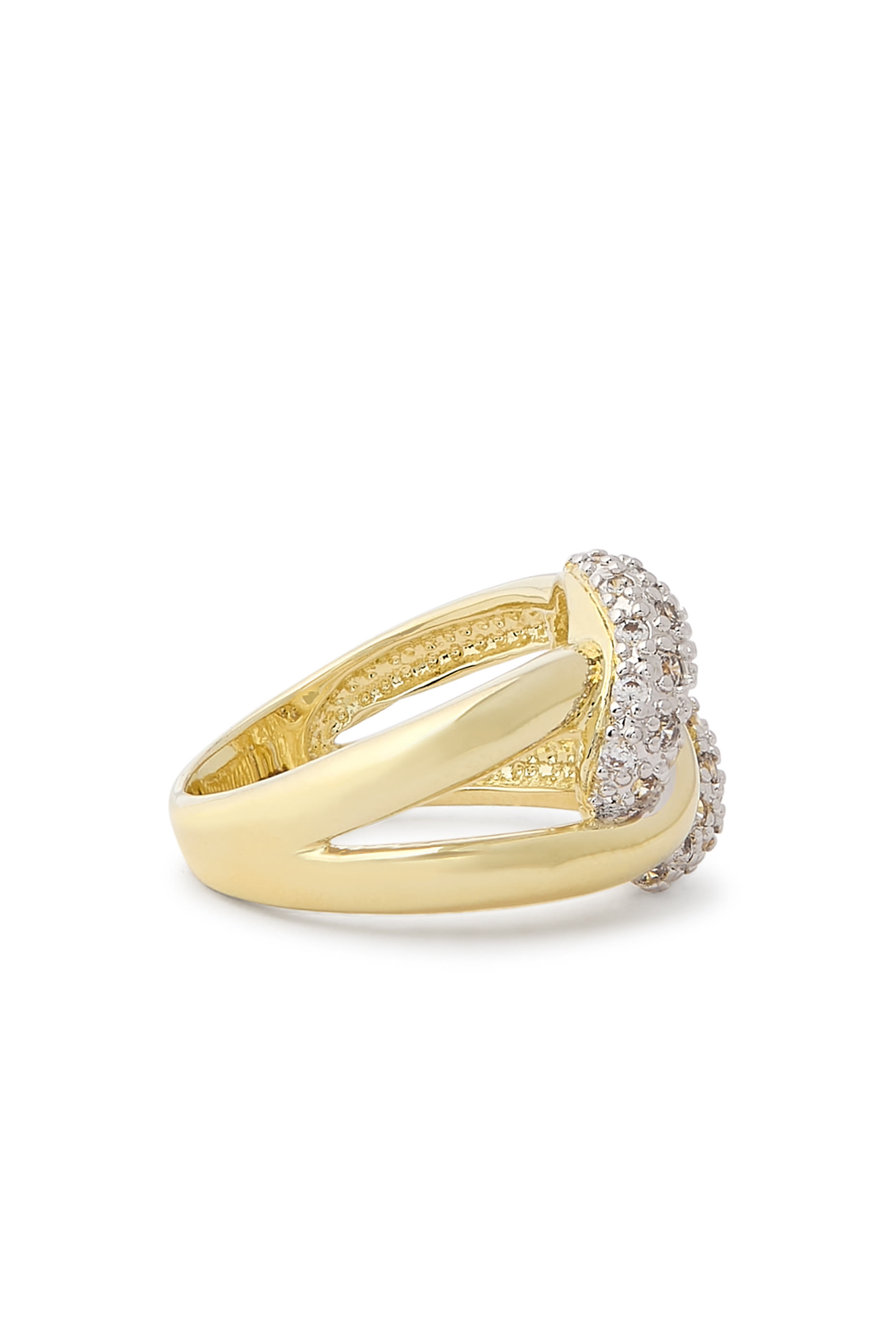 Crossover Ring, 14K Gold Plated Brass & Cubic Zirconia