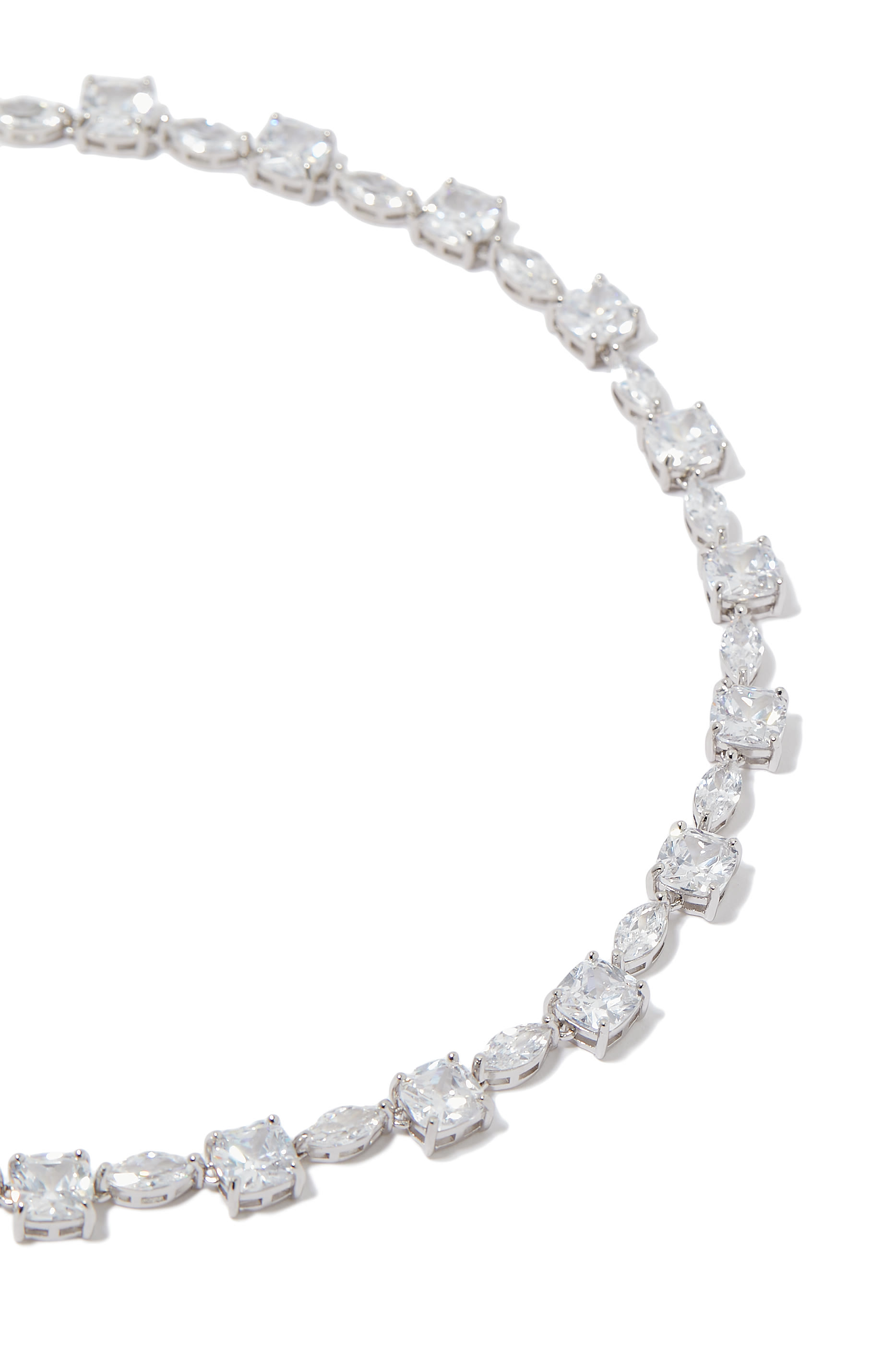 Cushion and Marquis Tennis Necklace,  Rhodium-Plated Brass & Cubic Zirconia