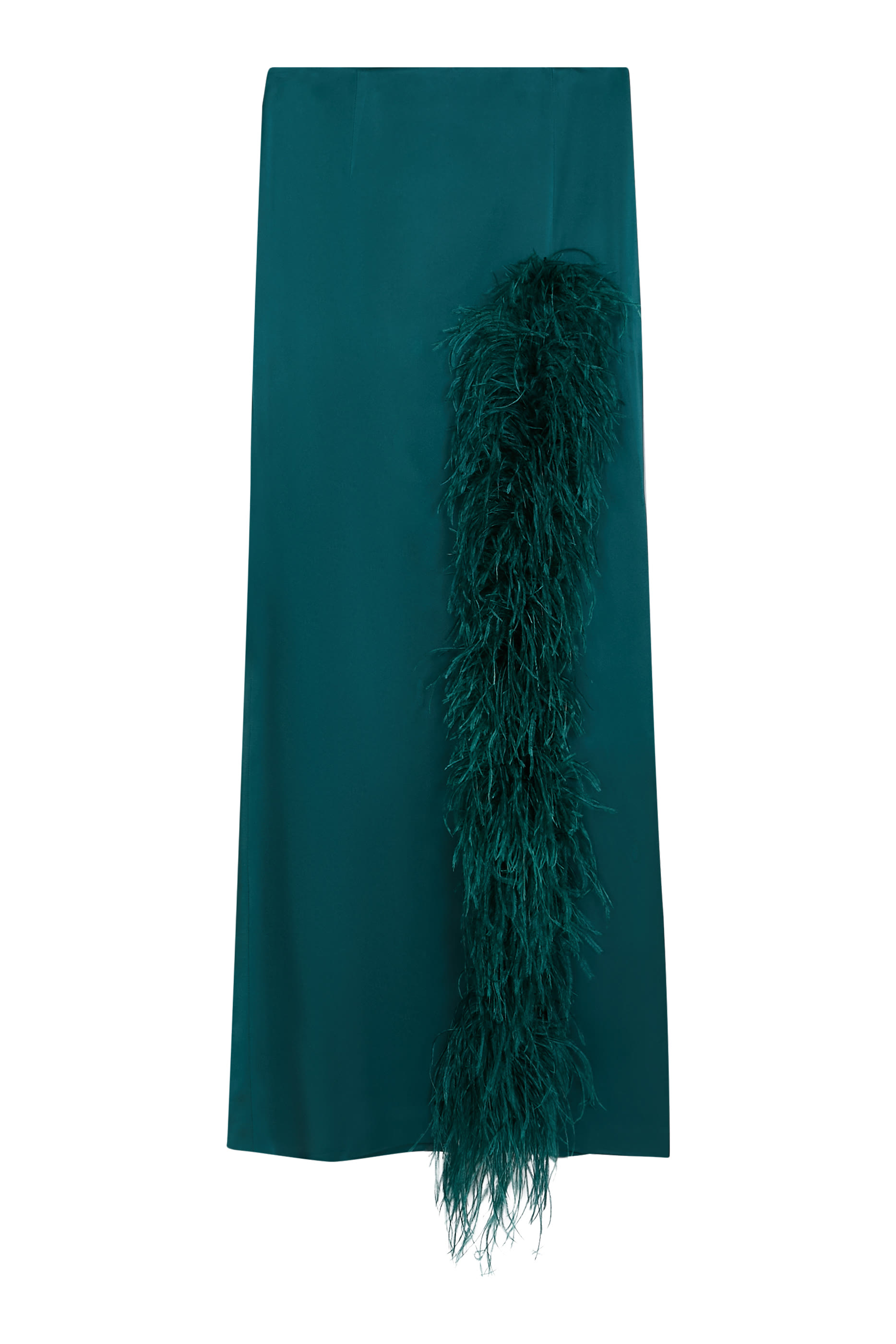 Satin High Waist Slit Maxi Skirt With Feathers 