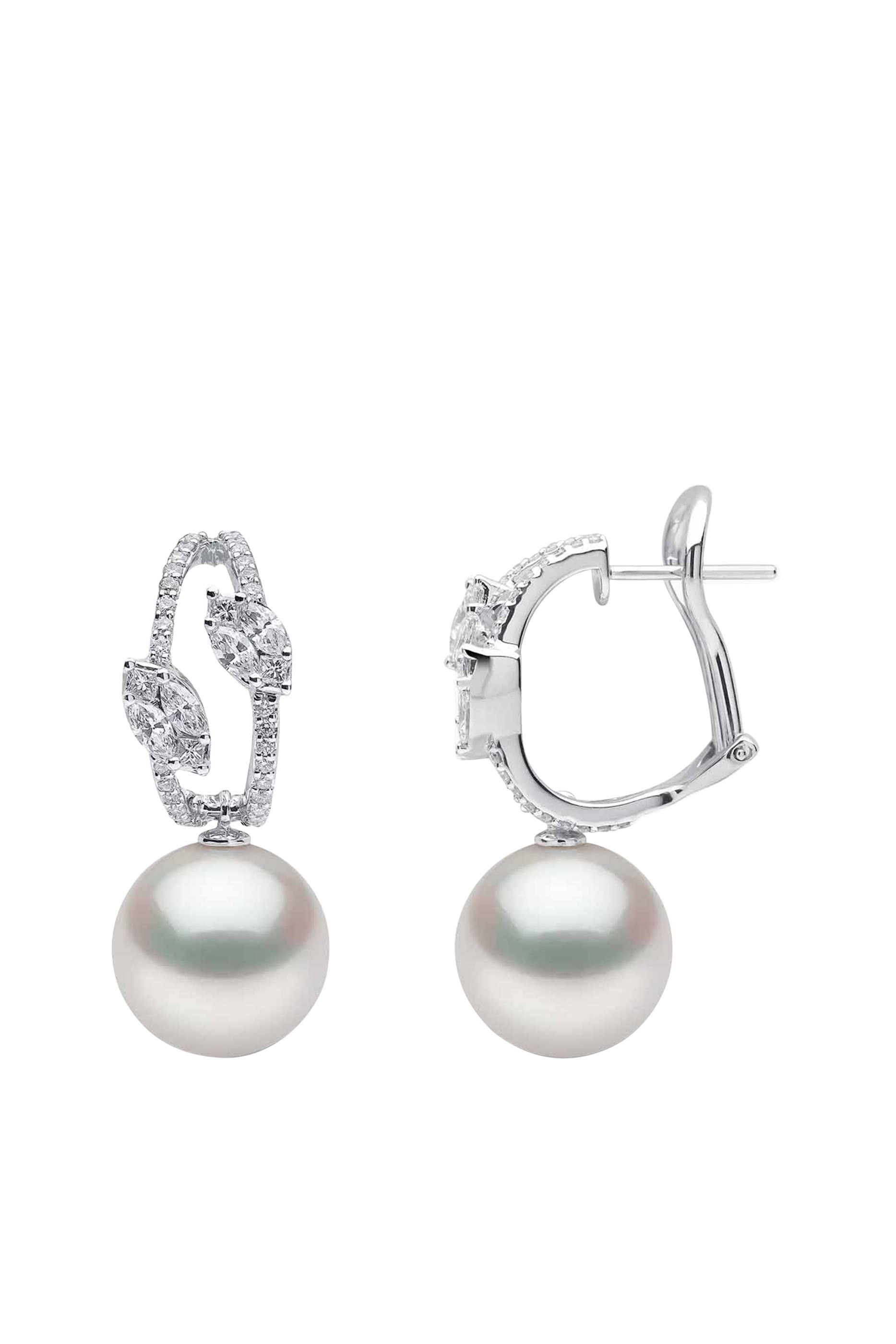 Drop Earrings, 18K White Gold with South Sea Pearls & Diamonds