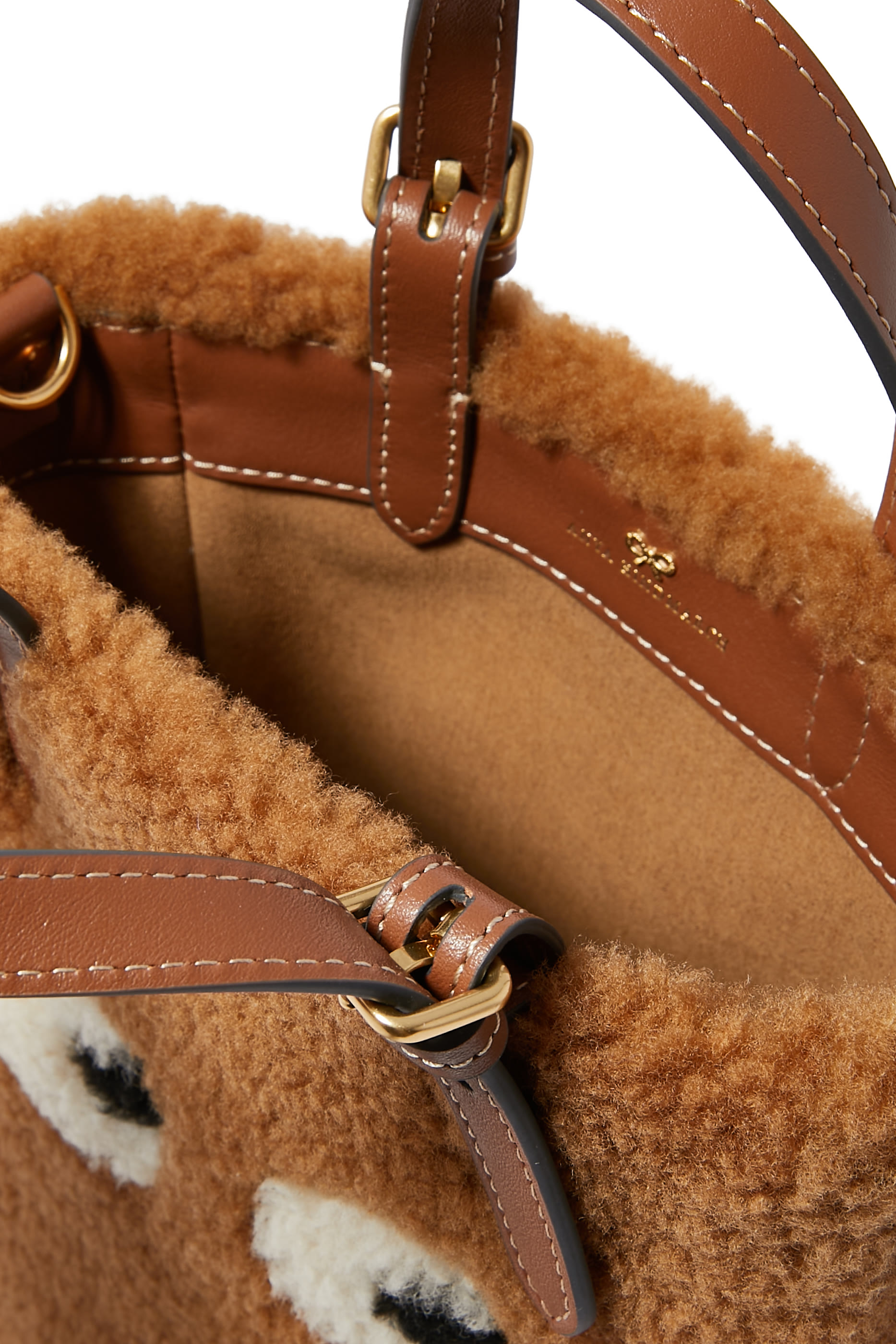 Mini N/S Eyes Shearling Crossbody Tote Bag