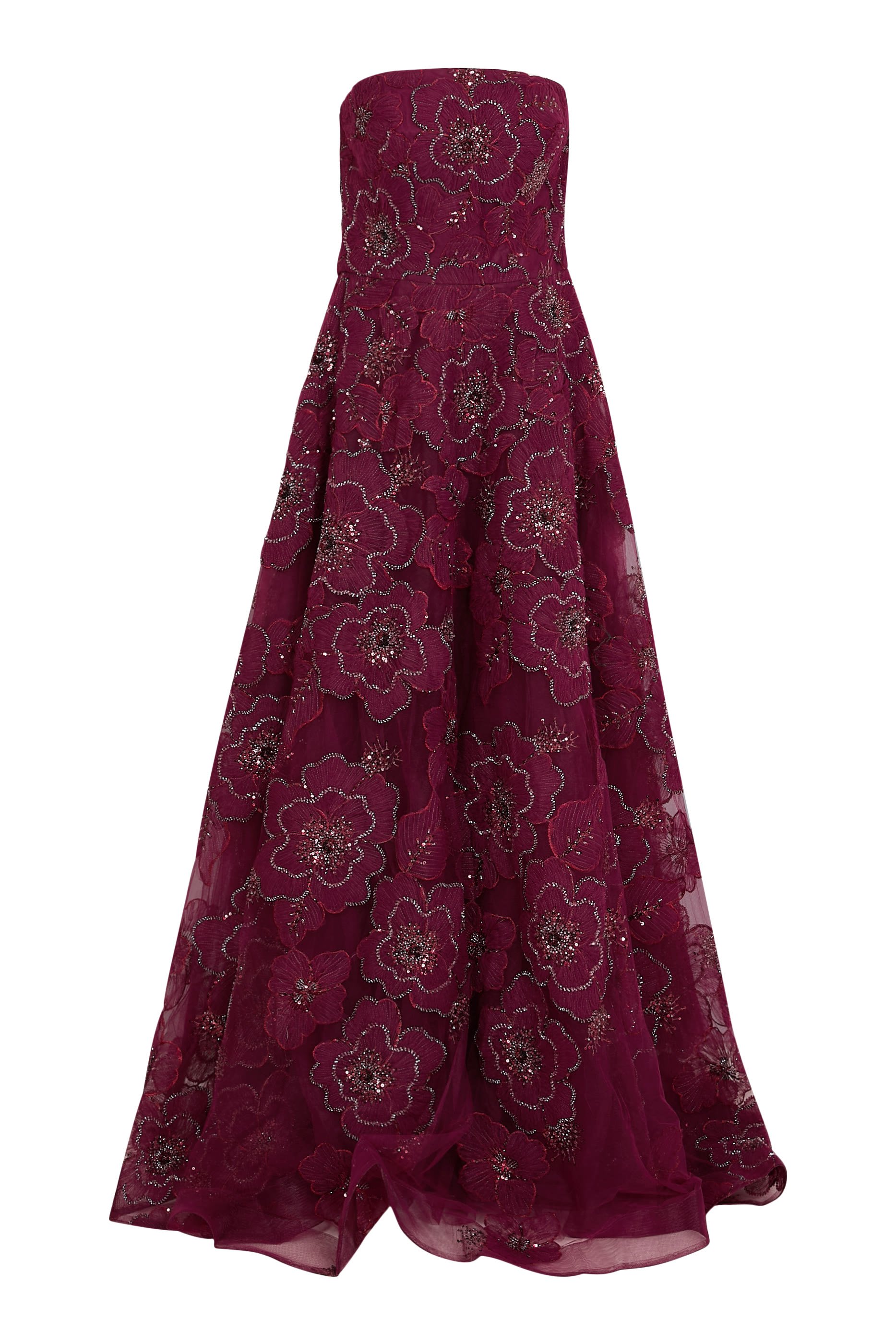 Strapless Ball Gown with Beaded Floral Appliqués 