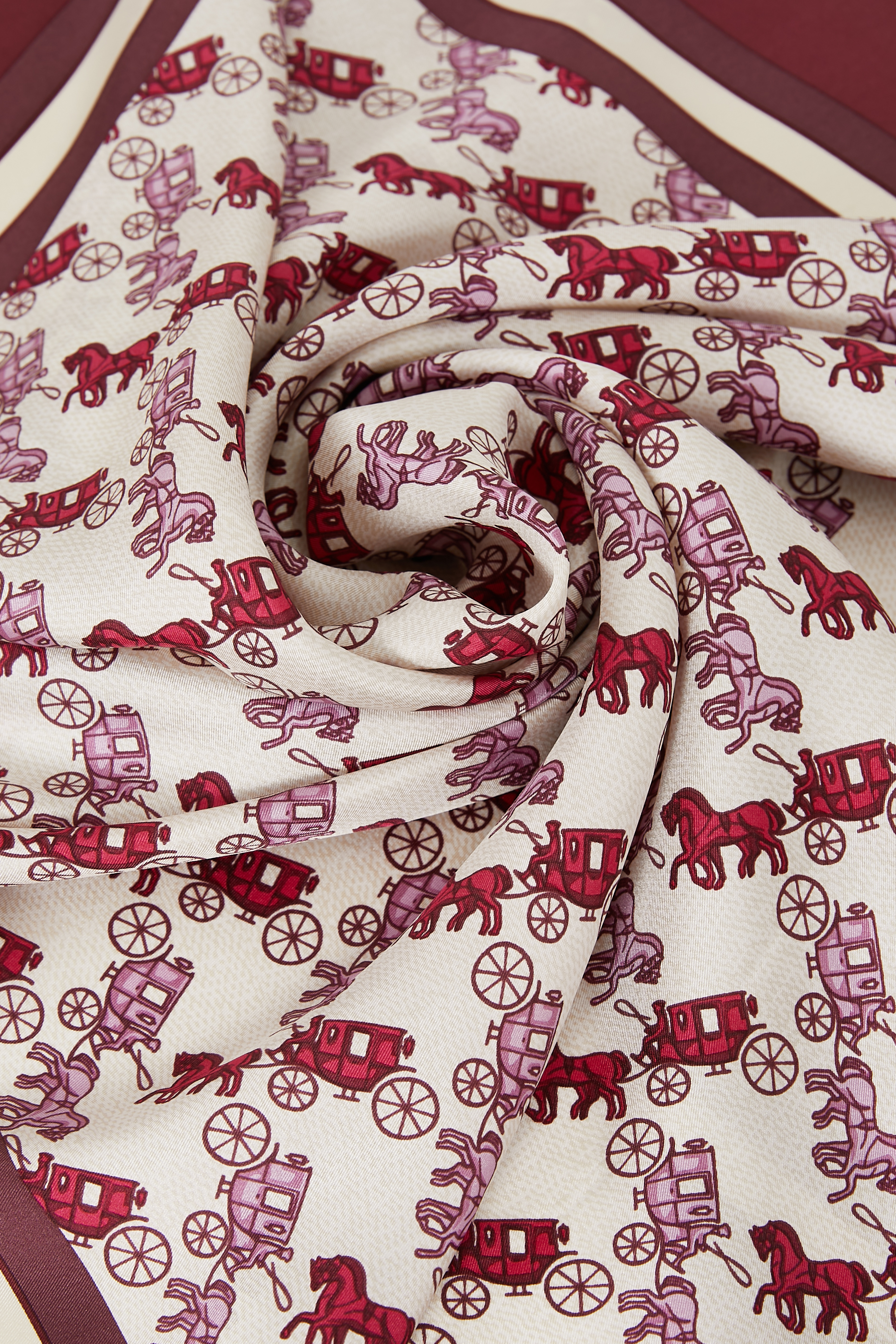 Horse & Carriage Print Silk Square Scarf