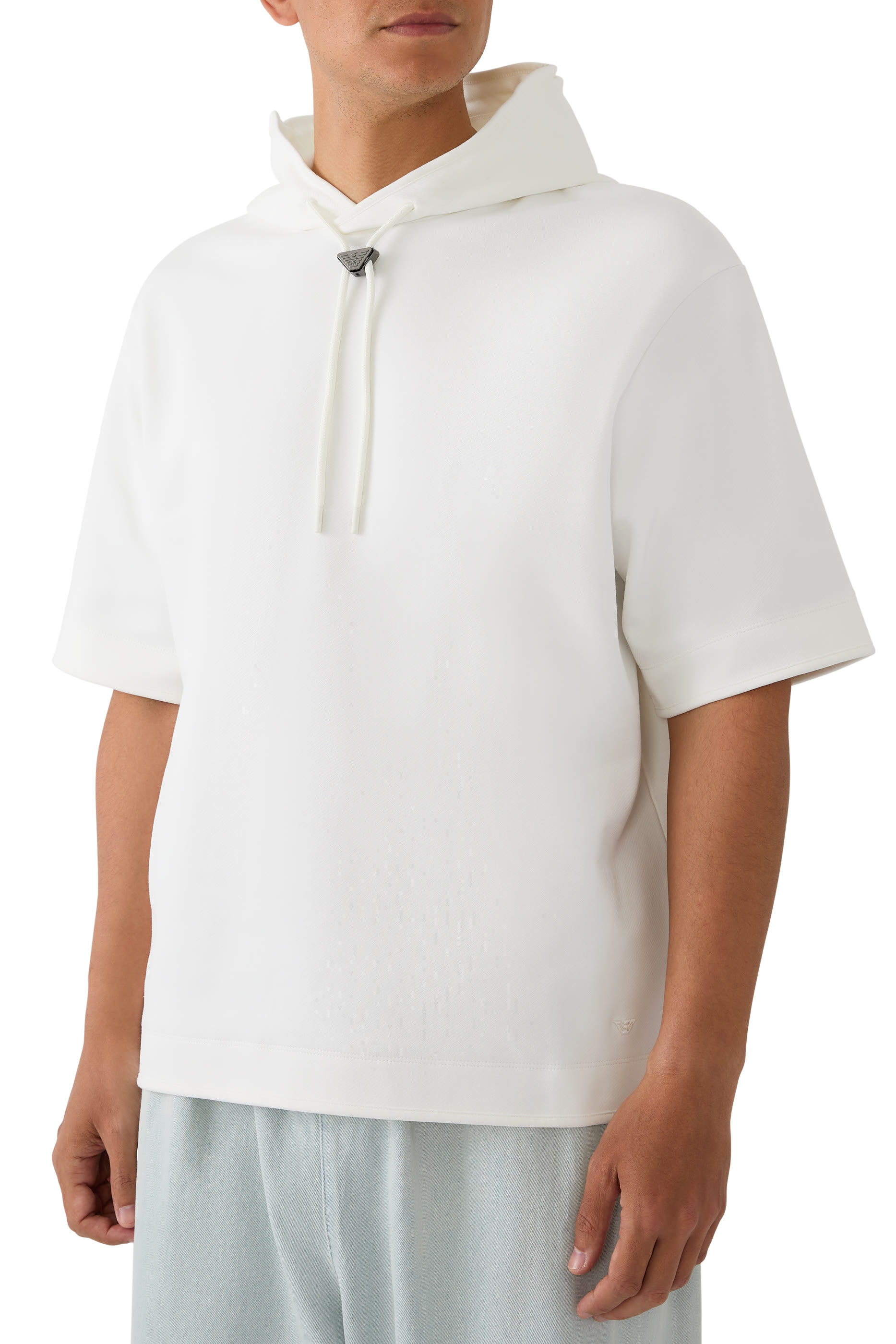 Short-Sleeved Oversized Jersey Hooded Sweatshirt