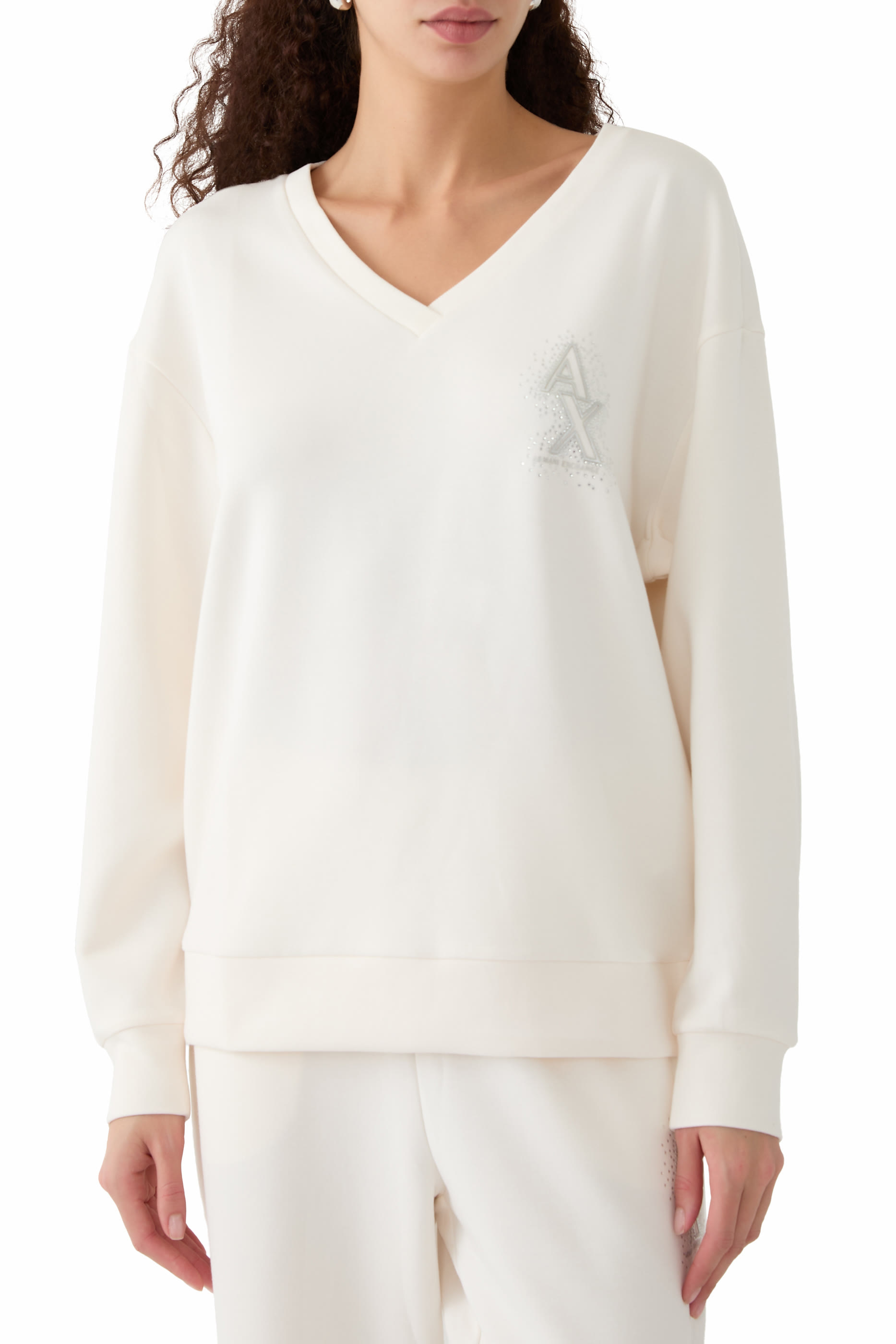 Rhinestone Logo V-Neck Sweatshirt