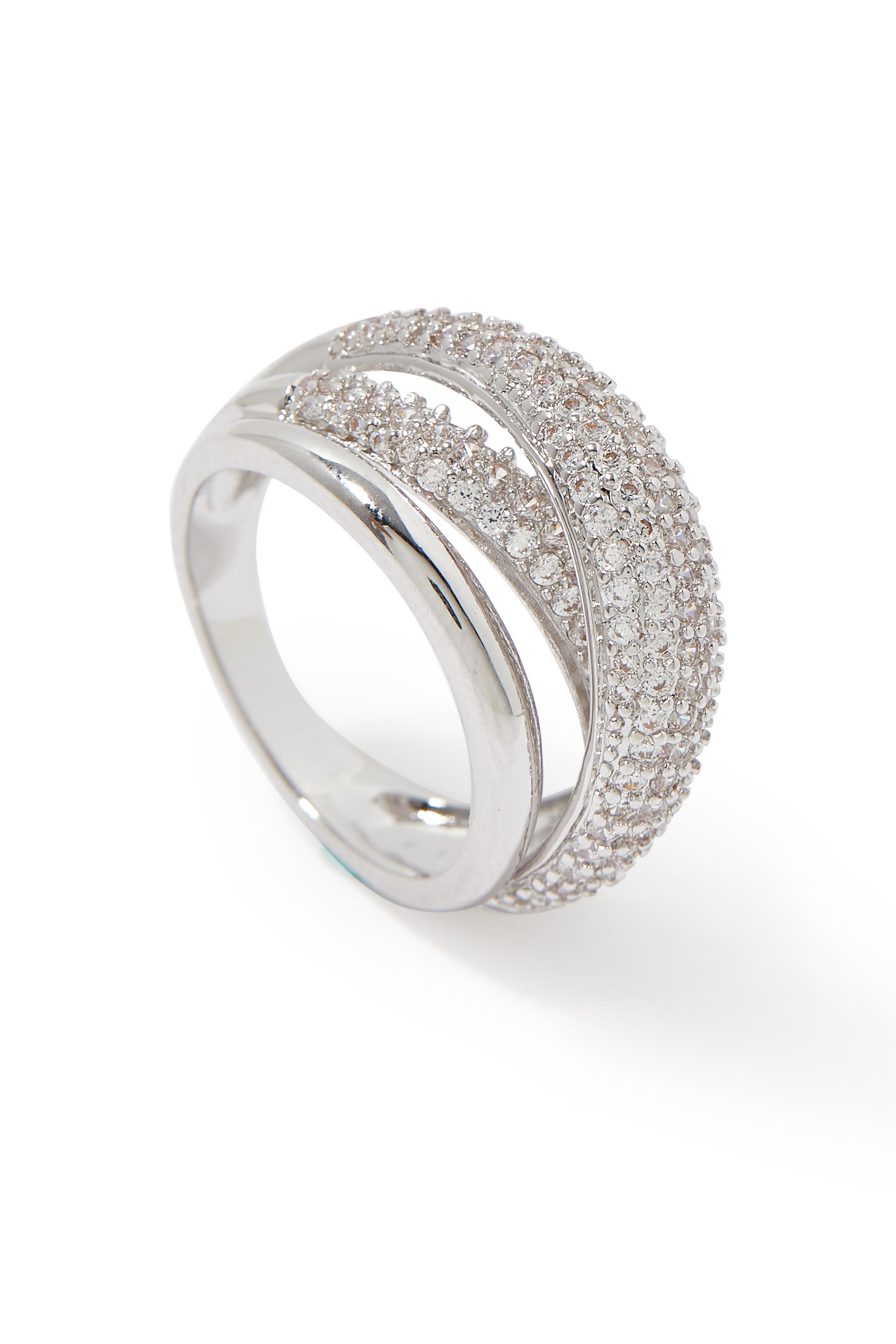 Overlap 4-Band Ring, Rhodium-Plated Brass & Cubic Zirconia