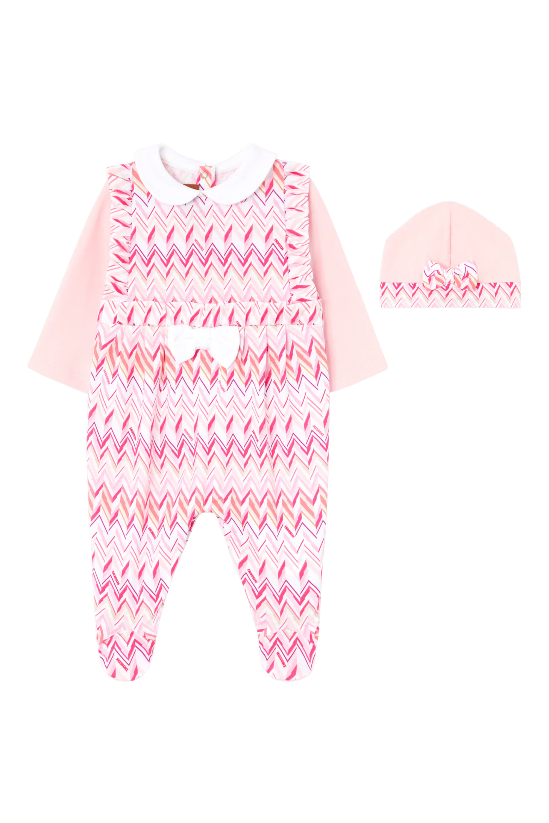 Kids Chevron Jersey Peter Pan Collar Babygrow & Hat Set