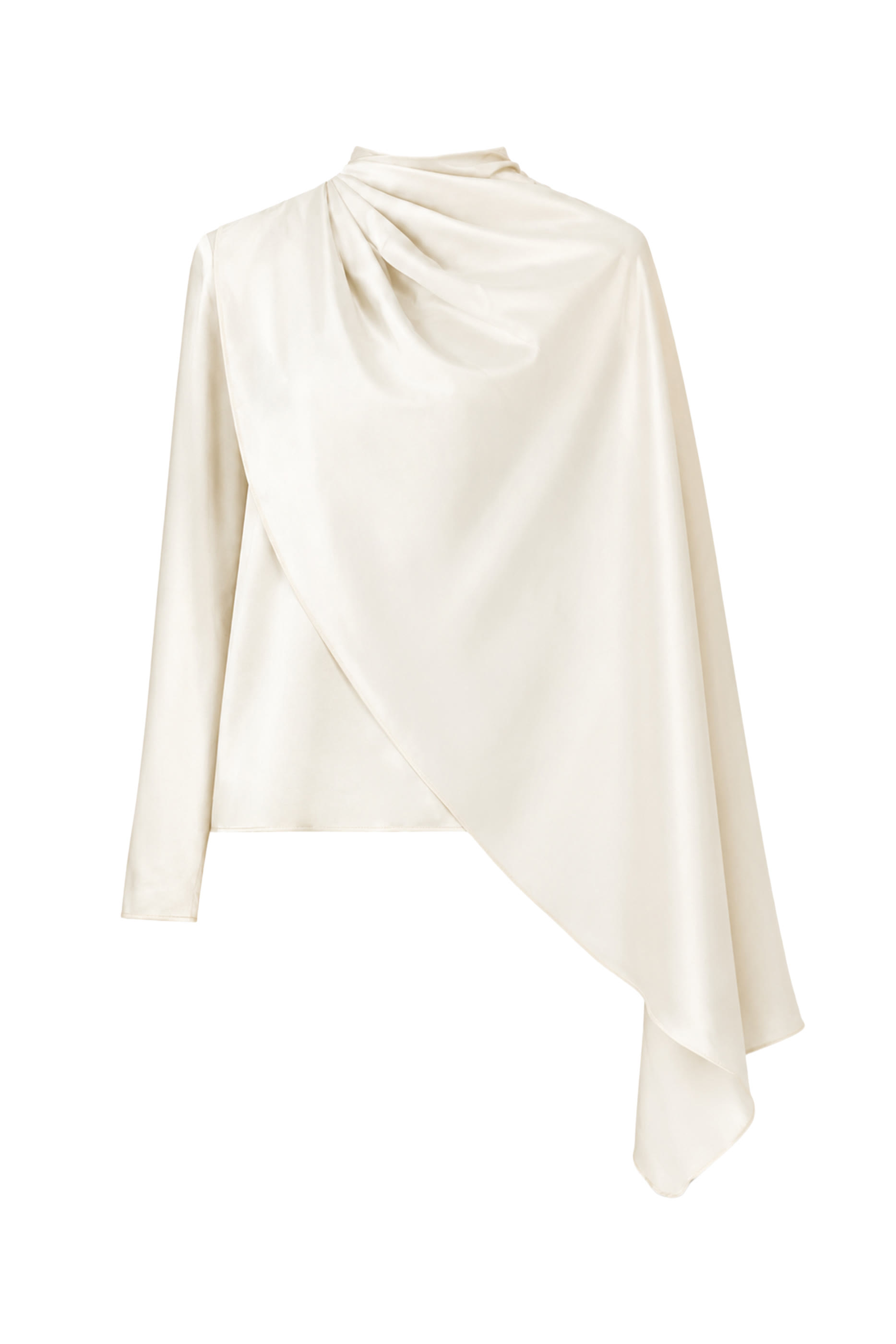 Asymmetric Drape High-Neck Cape Top