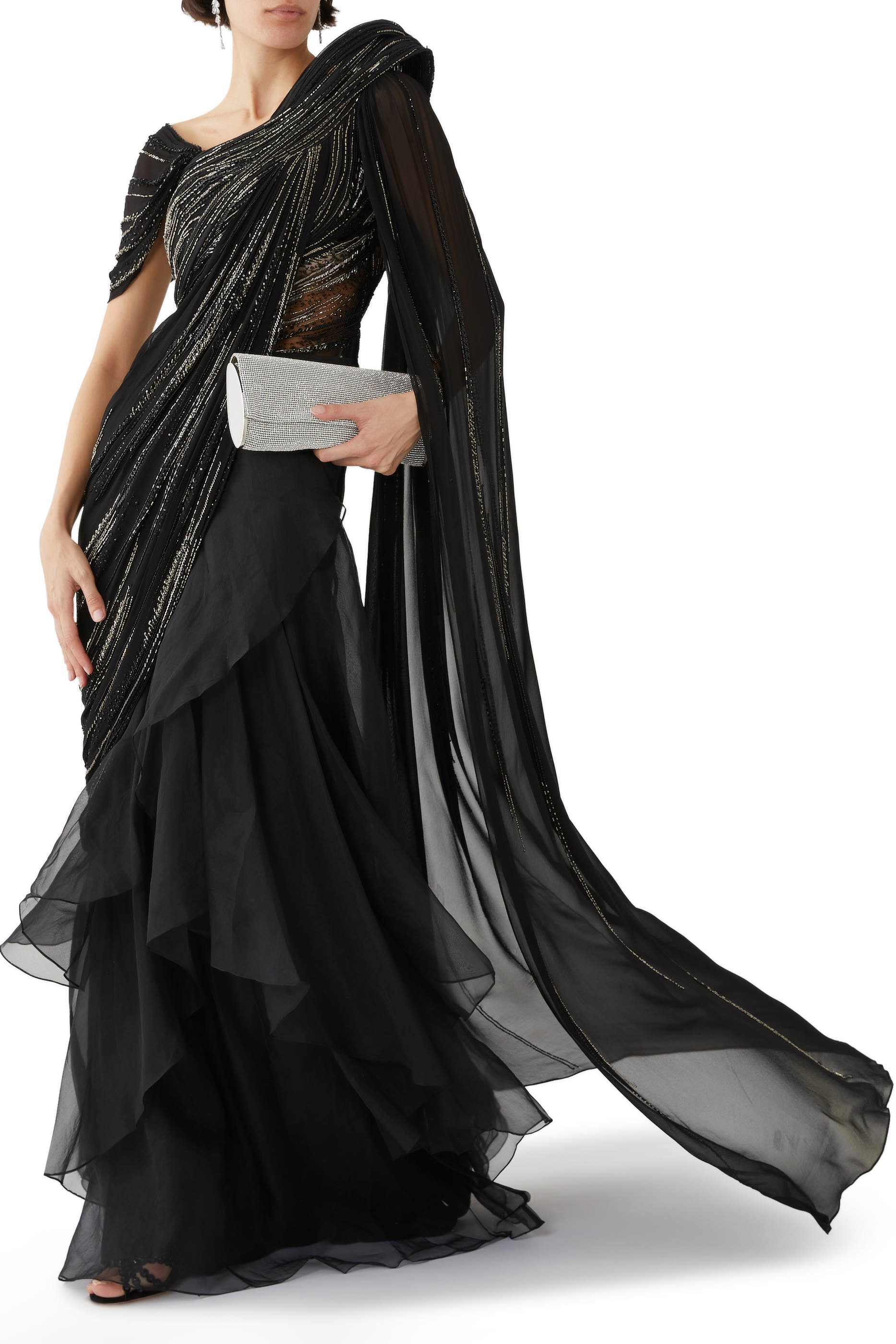 One-Shoulder Saree Gown