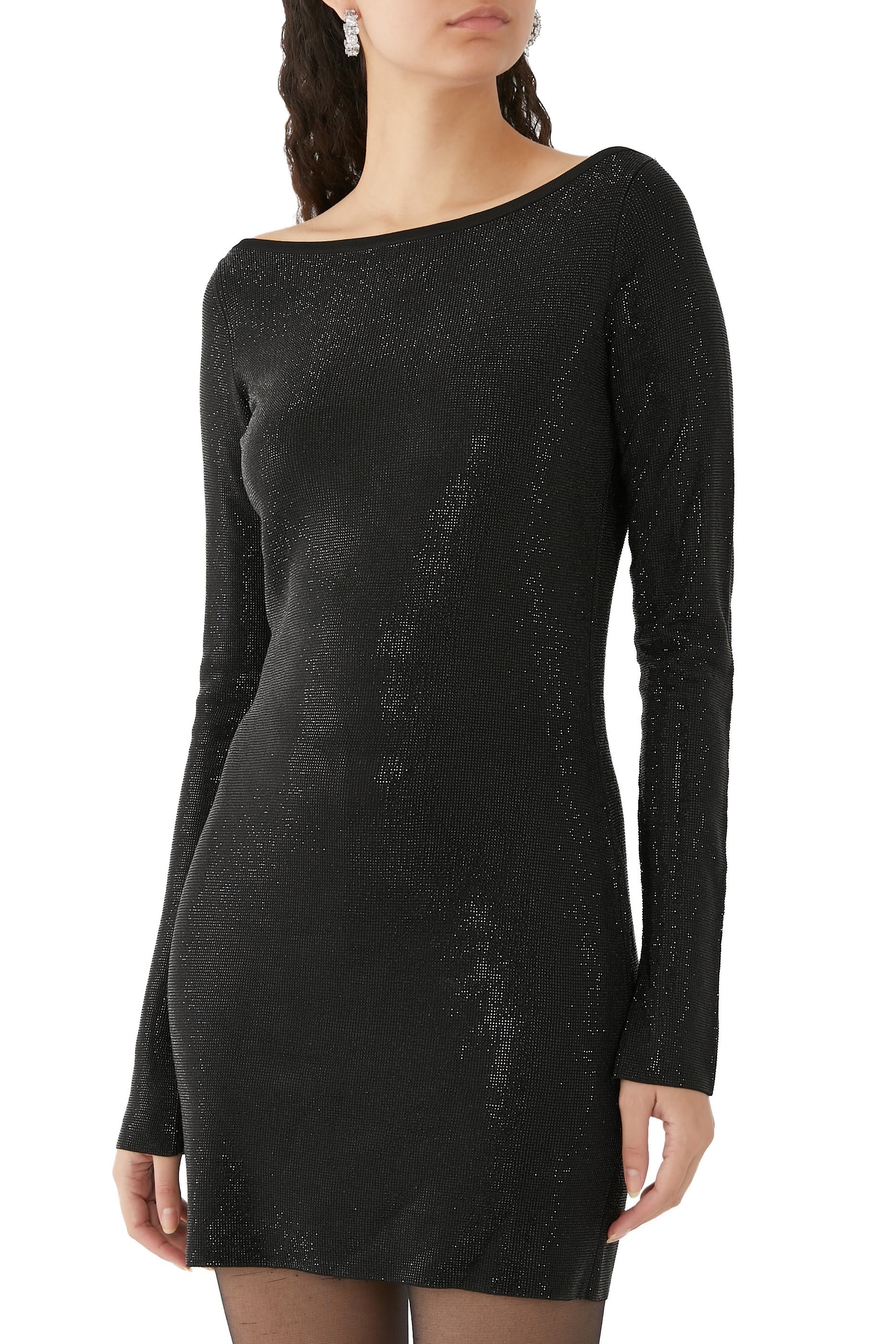 Clear Bead Long Sleeve Mini Dress