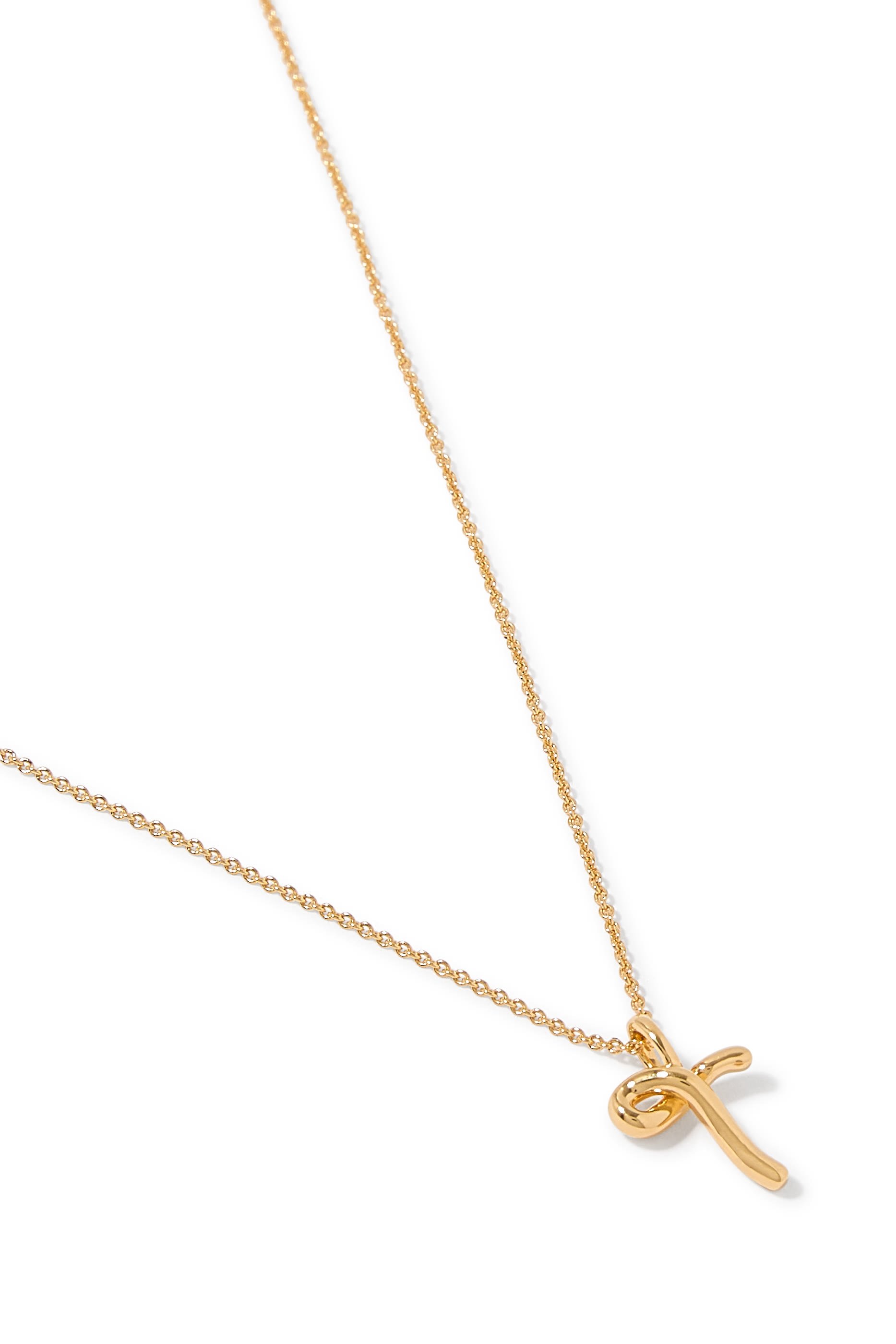 Curly Molten Mini Initial Necklace - T, 18k Recycled Gold Vermeil on Recycled Sterling Silver