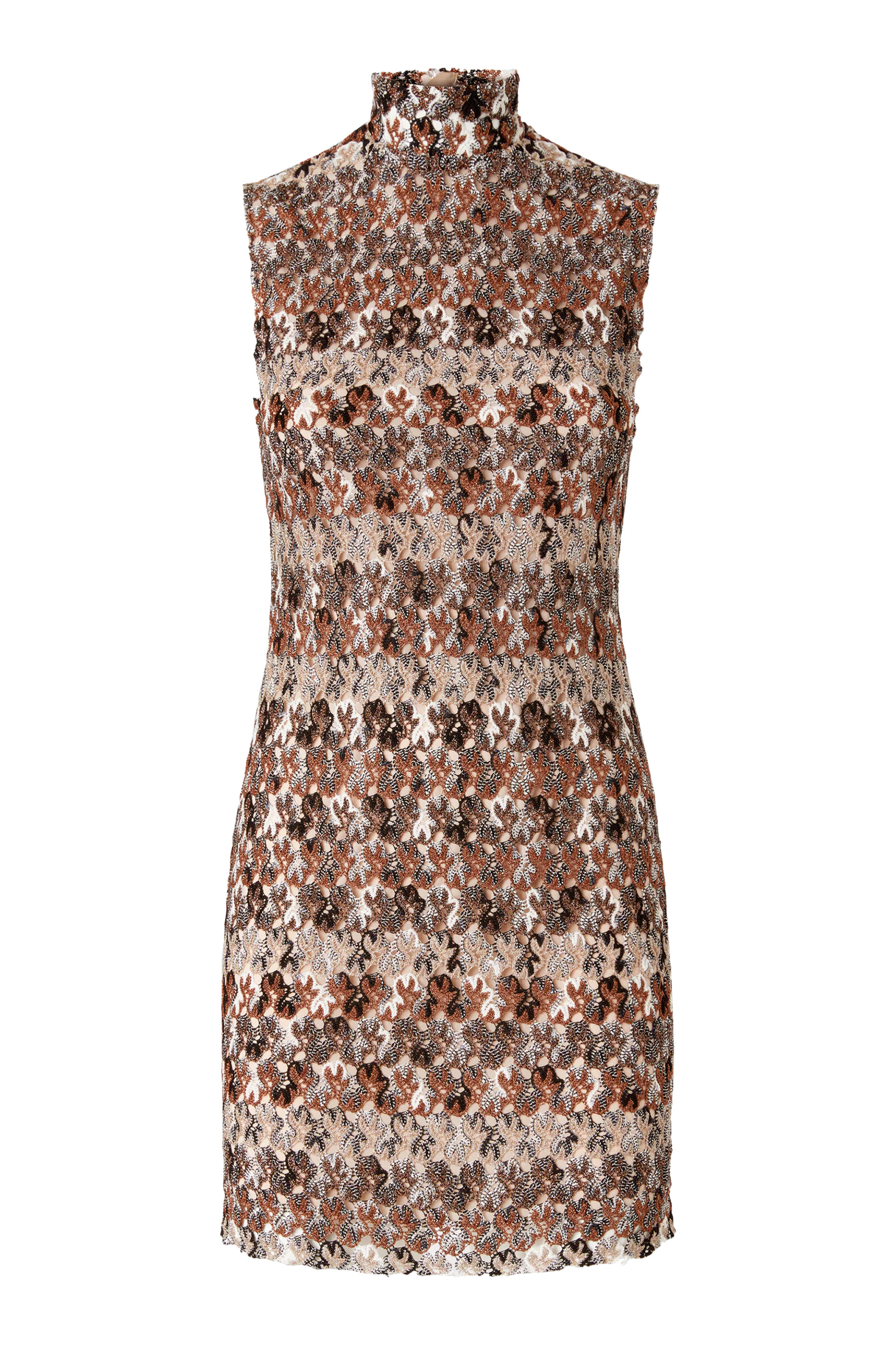   High-Neck Mini Dress in Embroidered Lace 