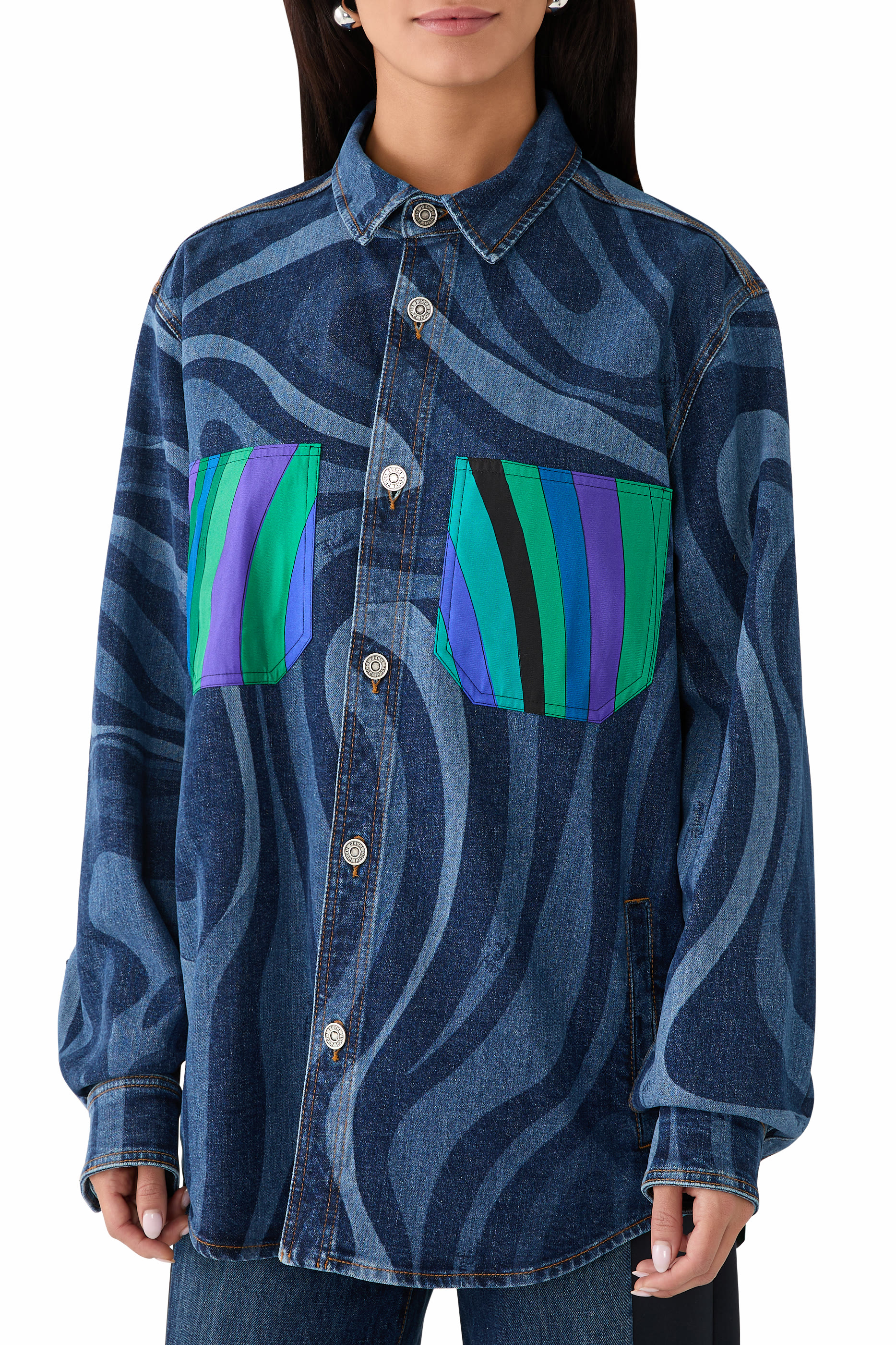 Iride Print Denim and Silk Jacket