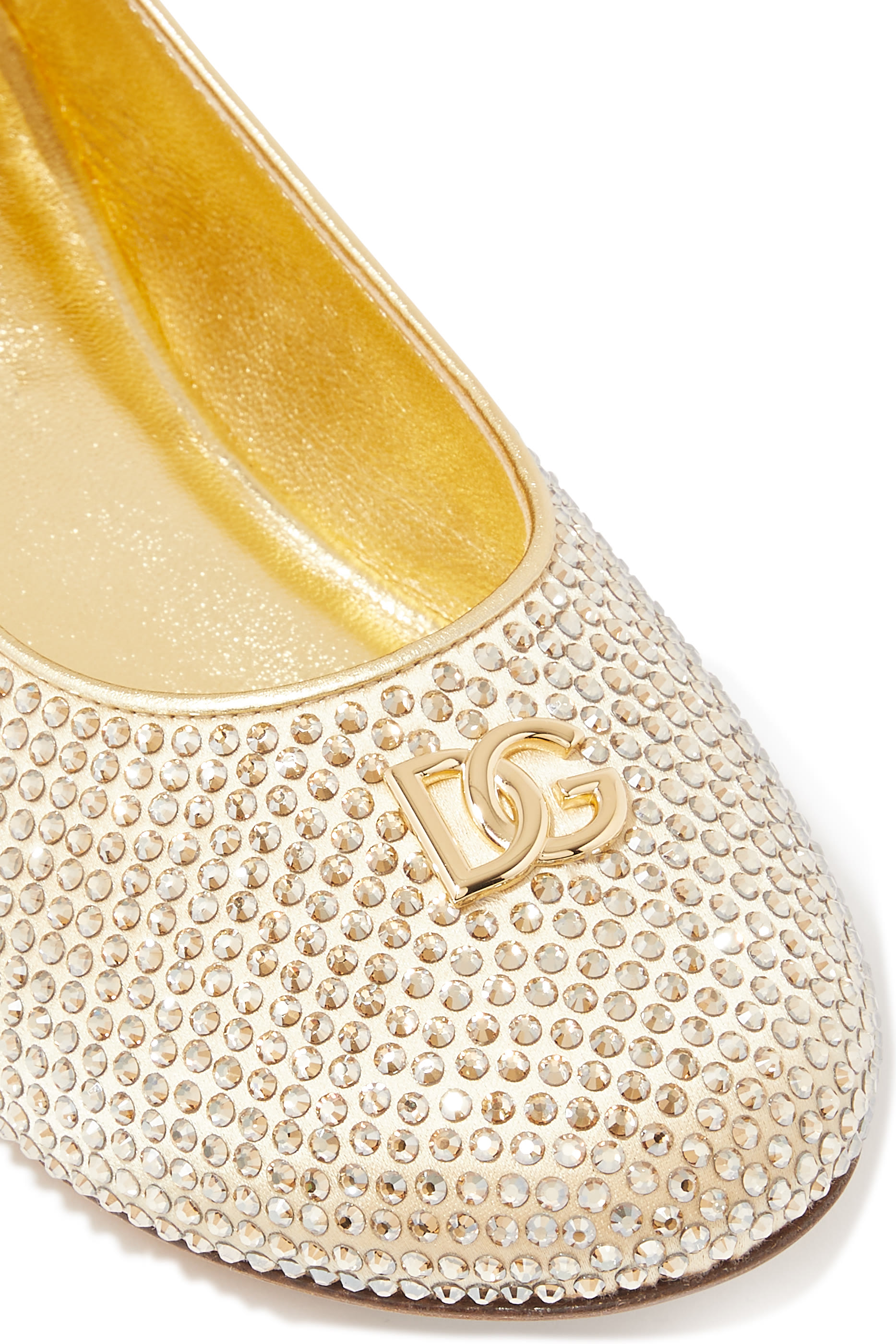 Kids Satin DG Logo Ballet Flats With Fusible Rhinestones