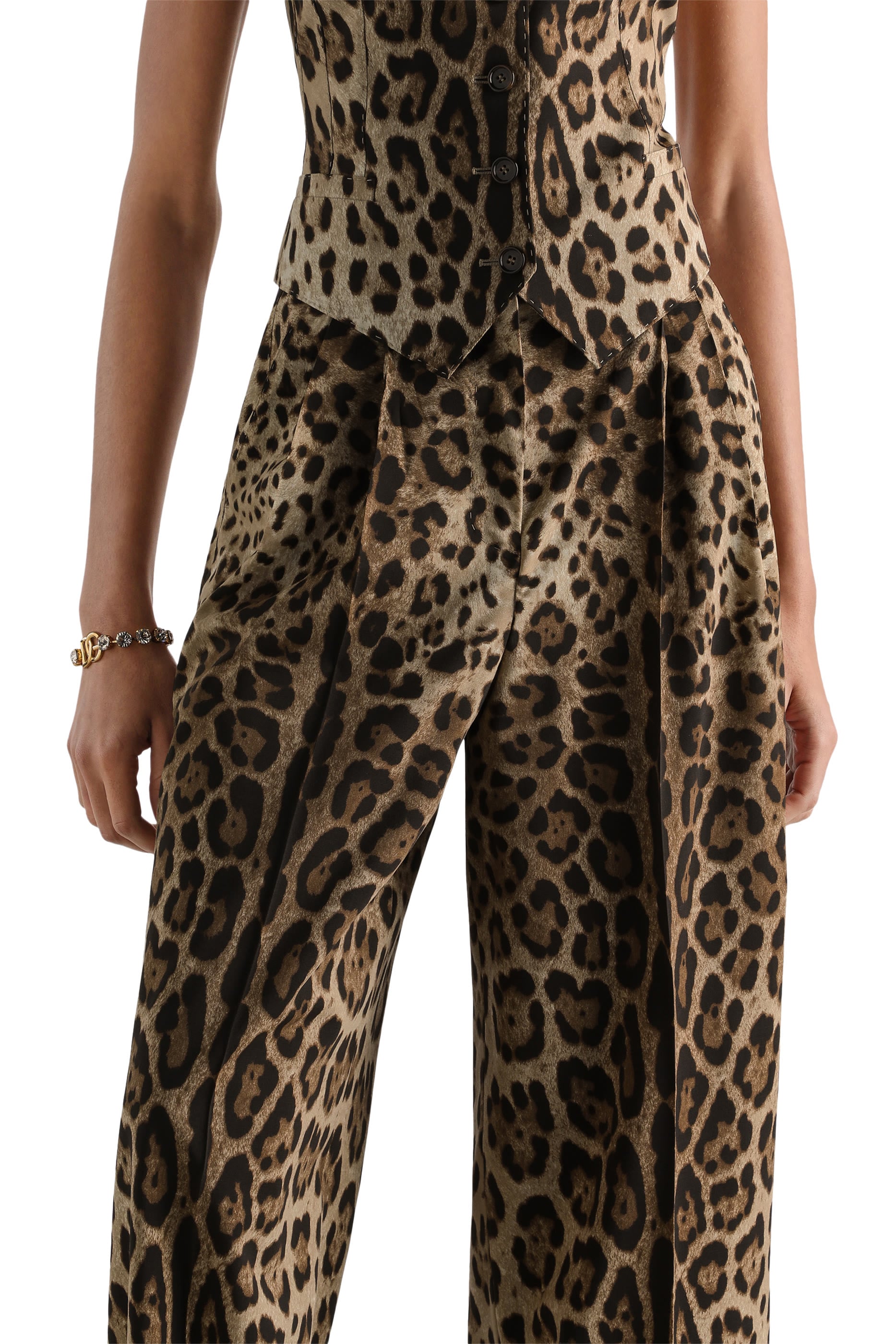 High-Waisted Leopard-Print Wool Pants