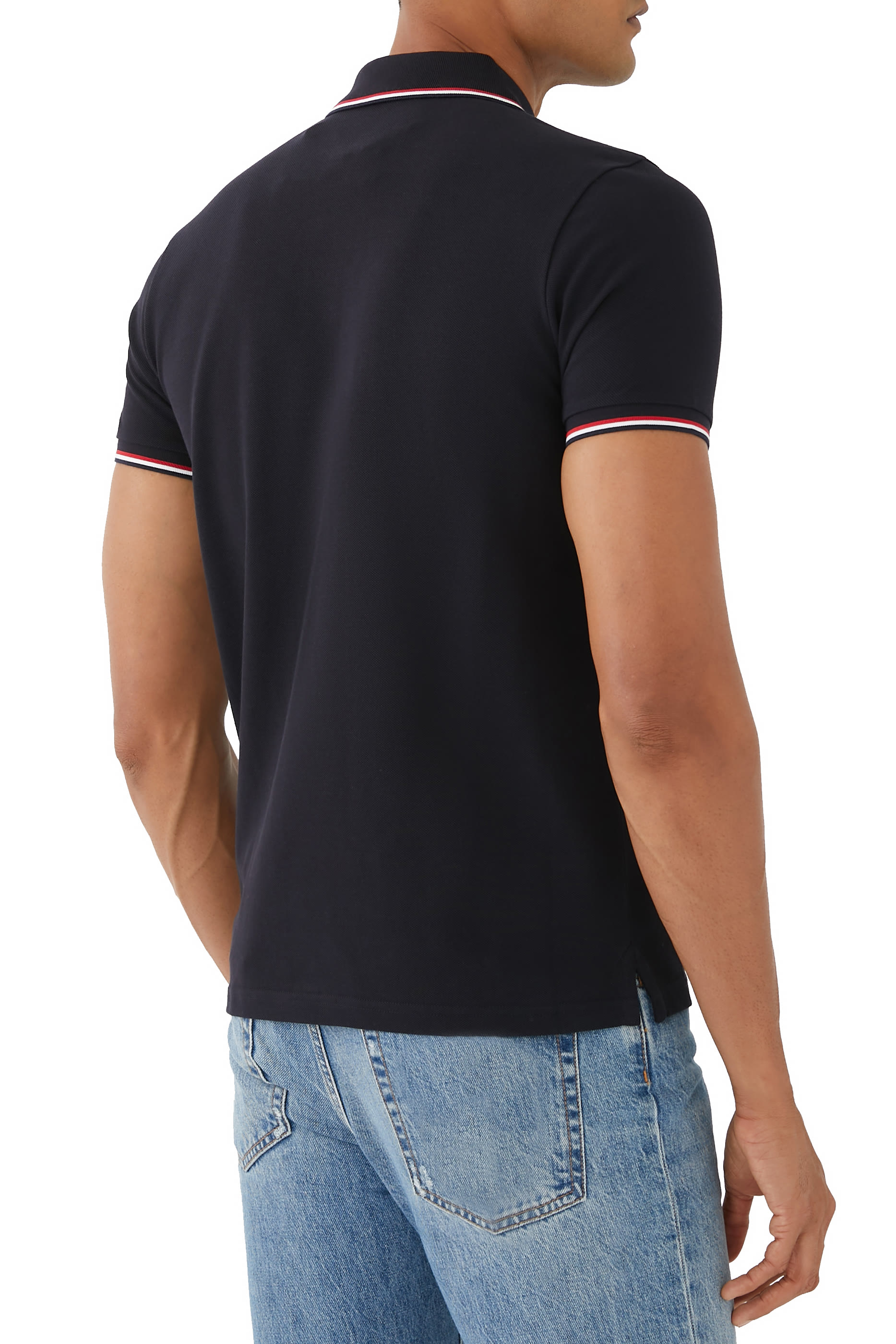 Tri-Color Stripe Logo Patch Polo Shirt