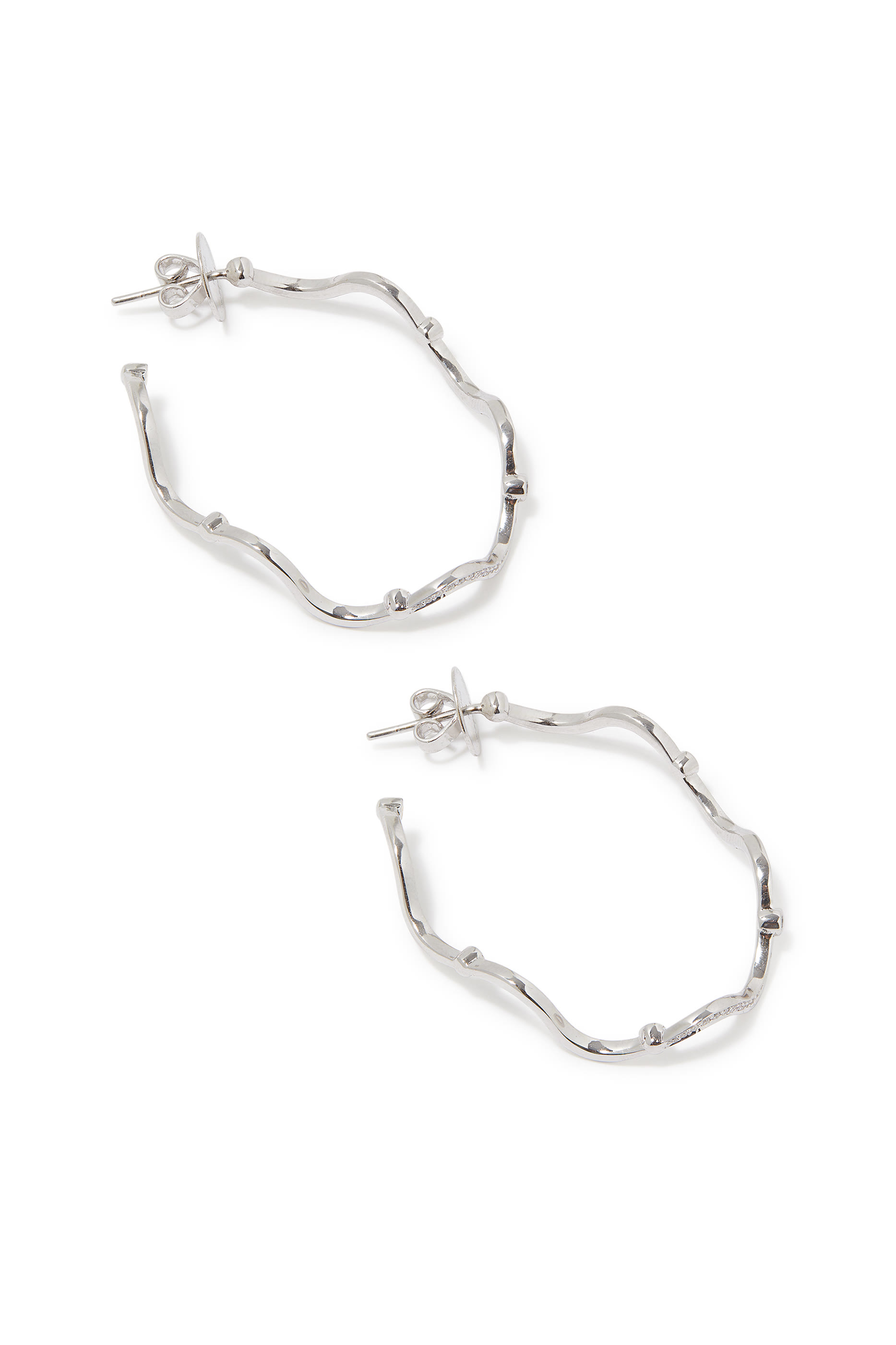 Full Wave Hoop Earrings, 18k White Gold with Diamonds