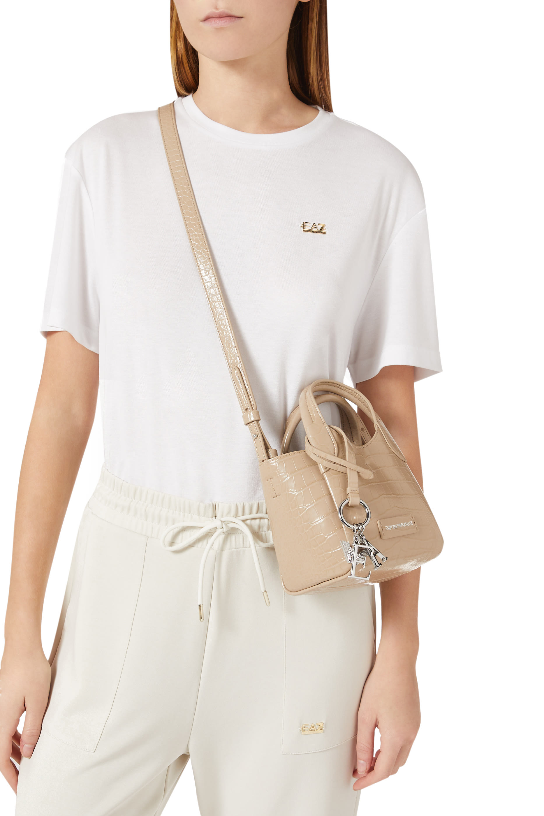 Croc-Embossed Faux Leather Small Shopping Tote Bag