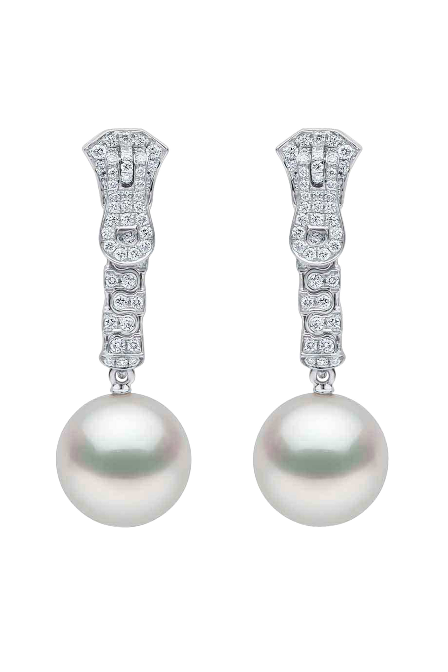  Zyyp Zip Earrings, 18K White Gold with Sout Sea Pearls & Diamonds