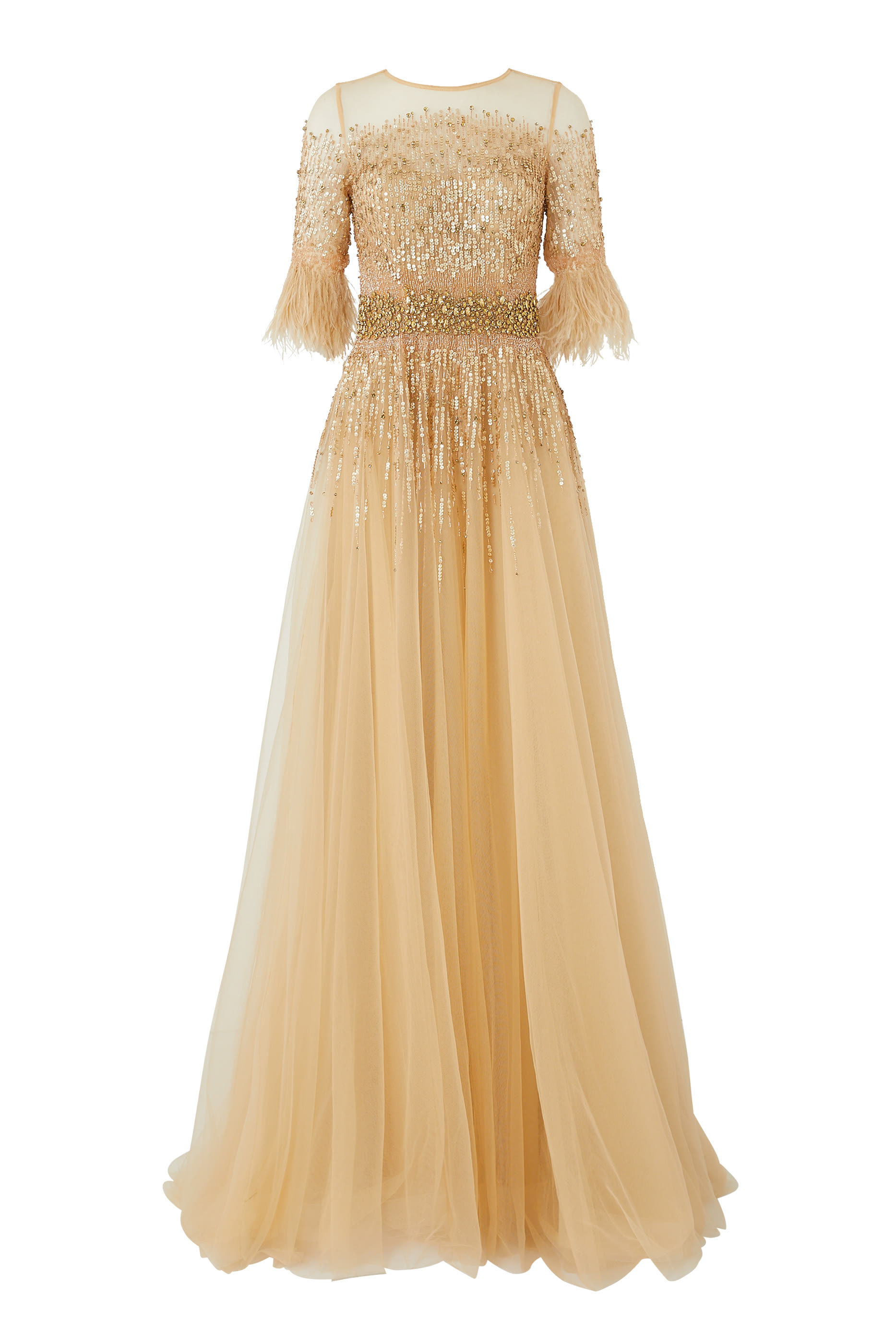 Beaded Tulle Skirt Gown