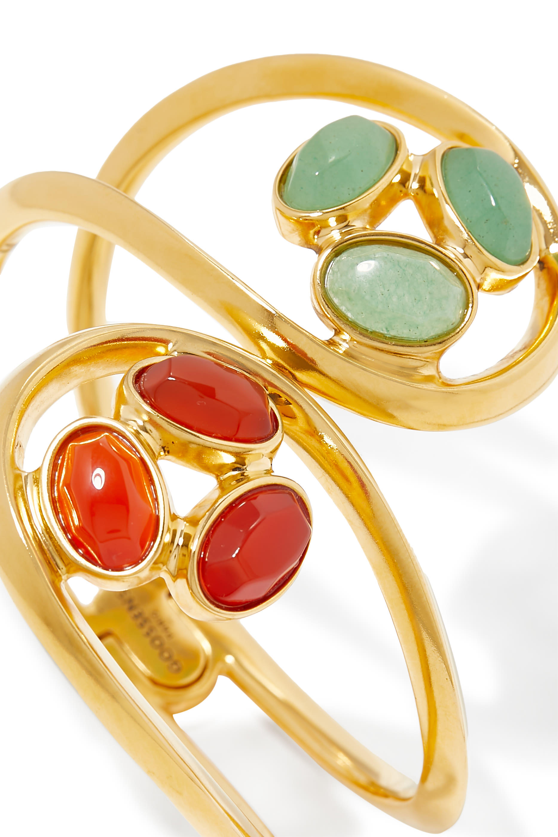 Bosphore Cuffs,  24K Gold-Plated Brass with Aventurine & Cornelian
