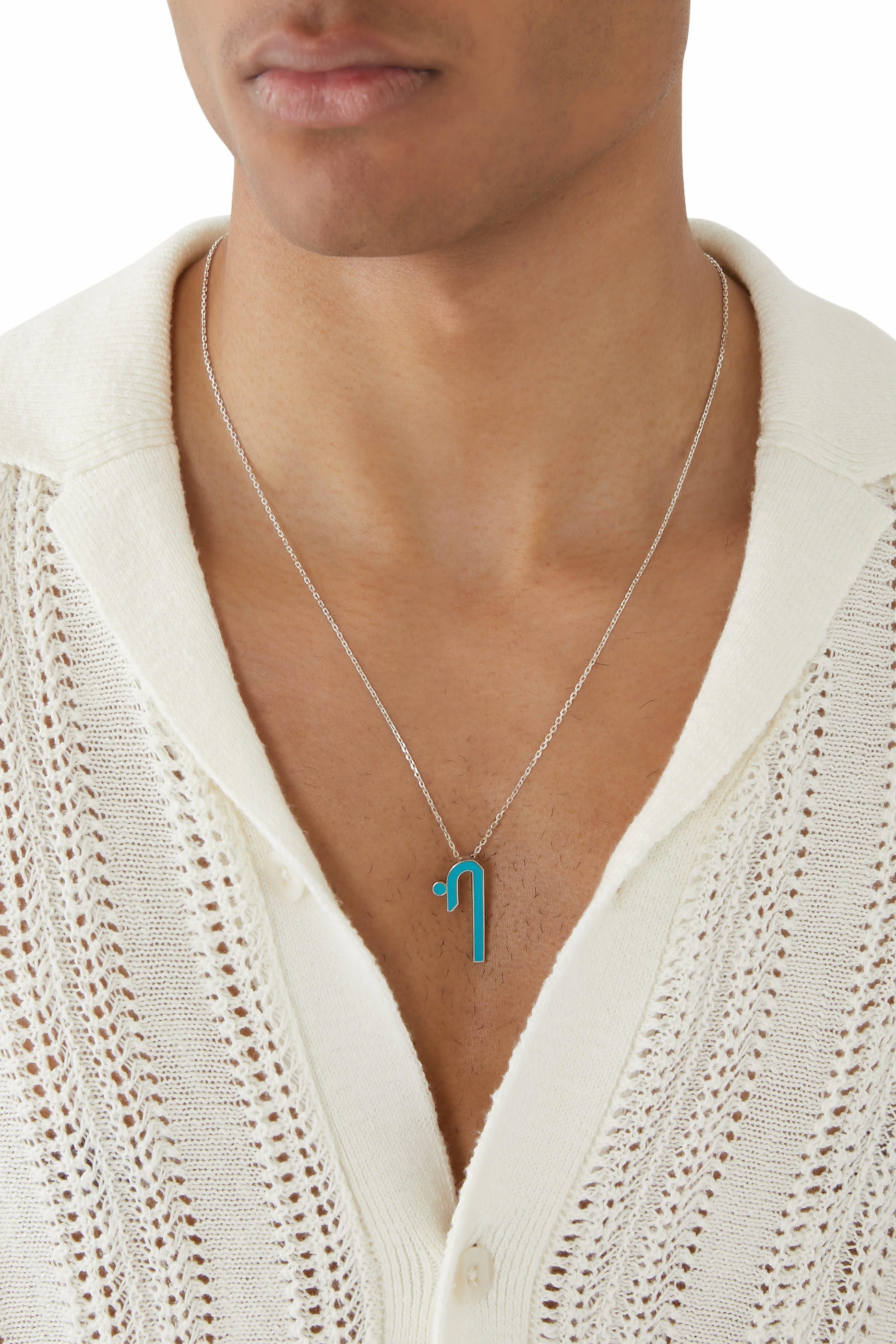 Shiny Long Letter Khaa Pendant, Sterling Silver & Enamel