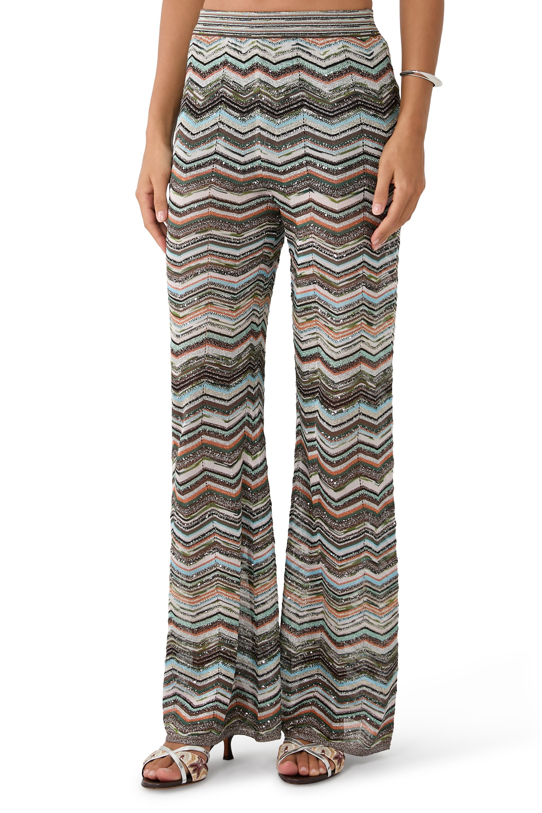 Chevron Sequined Flared Pants