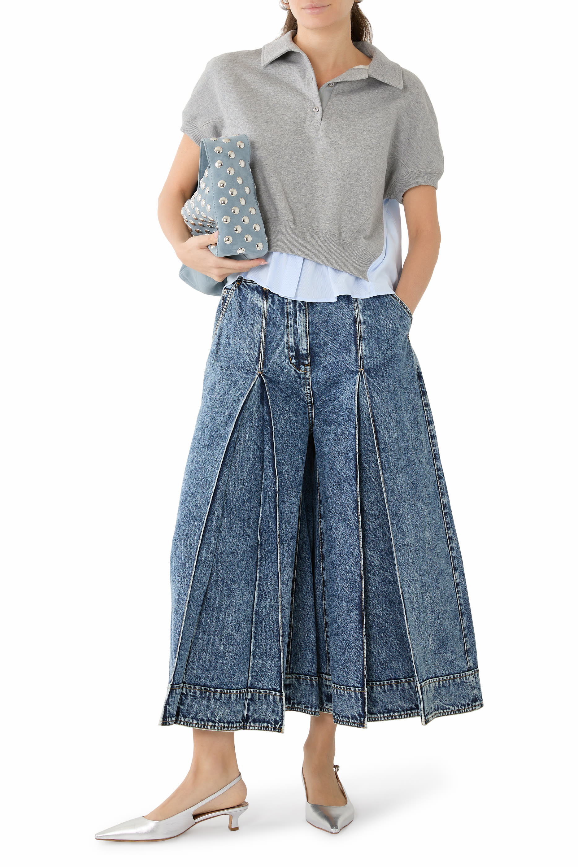 Pleated Denim Culottes 