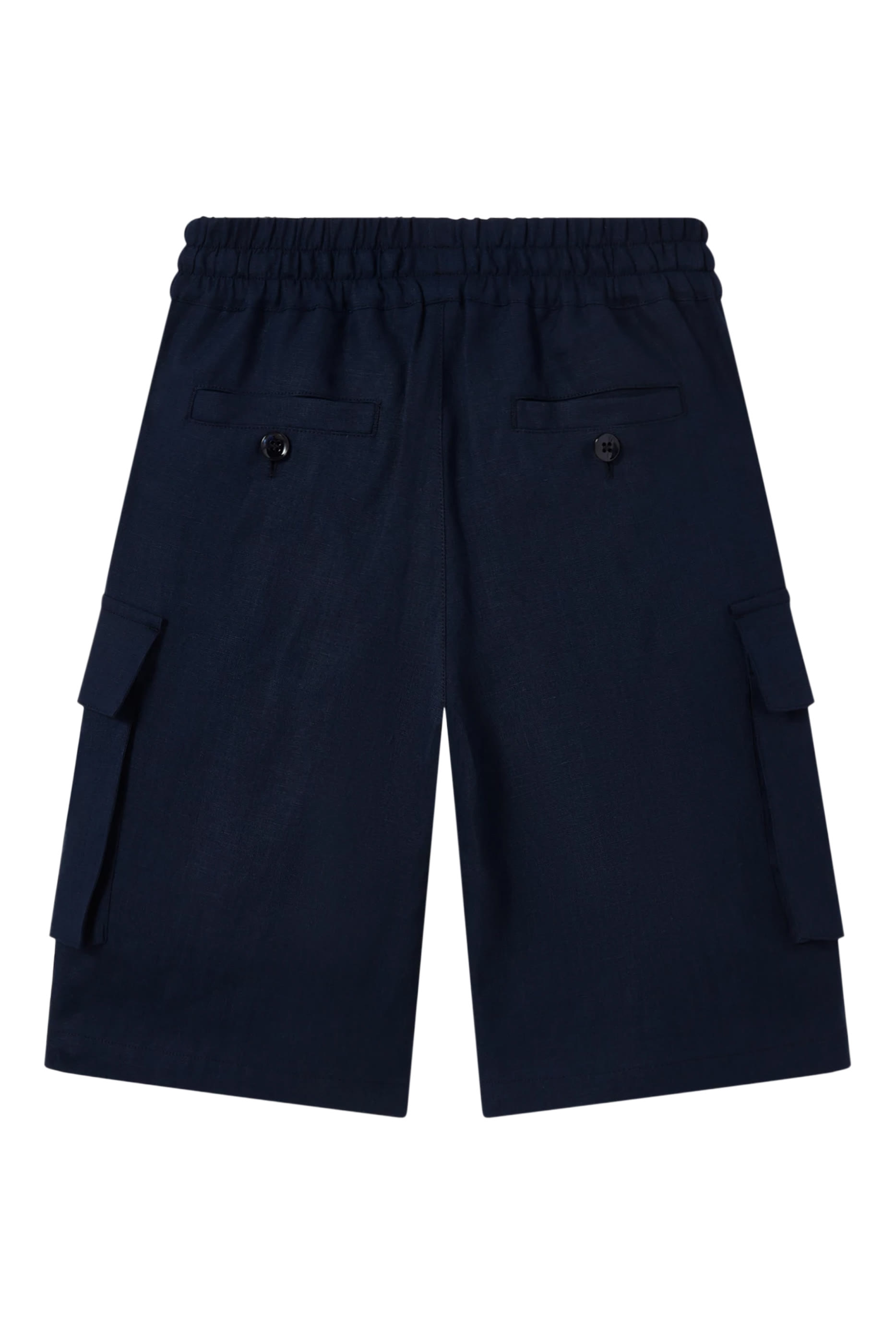 Kids Linen Bermuda Shorts with Crest Embroidery