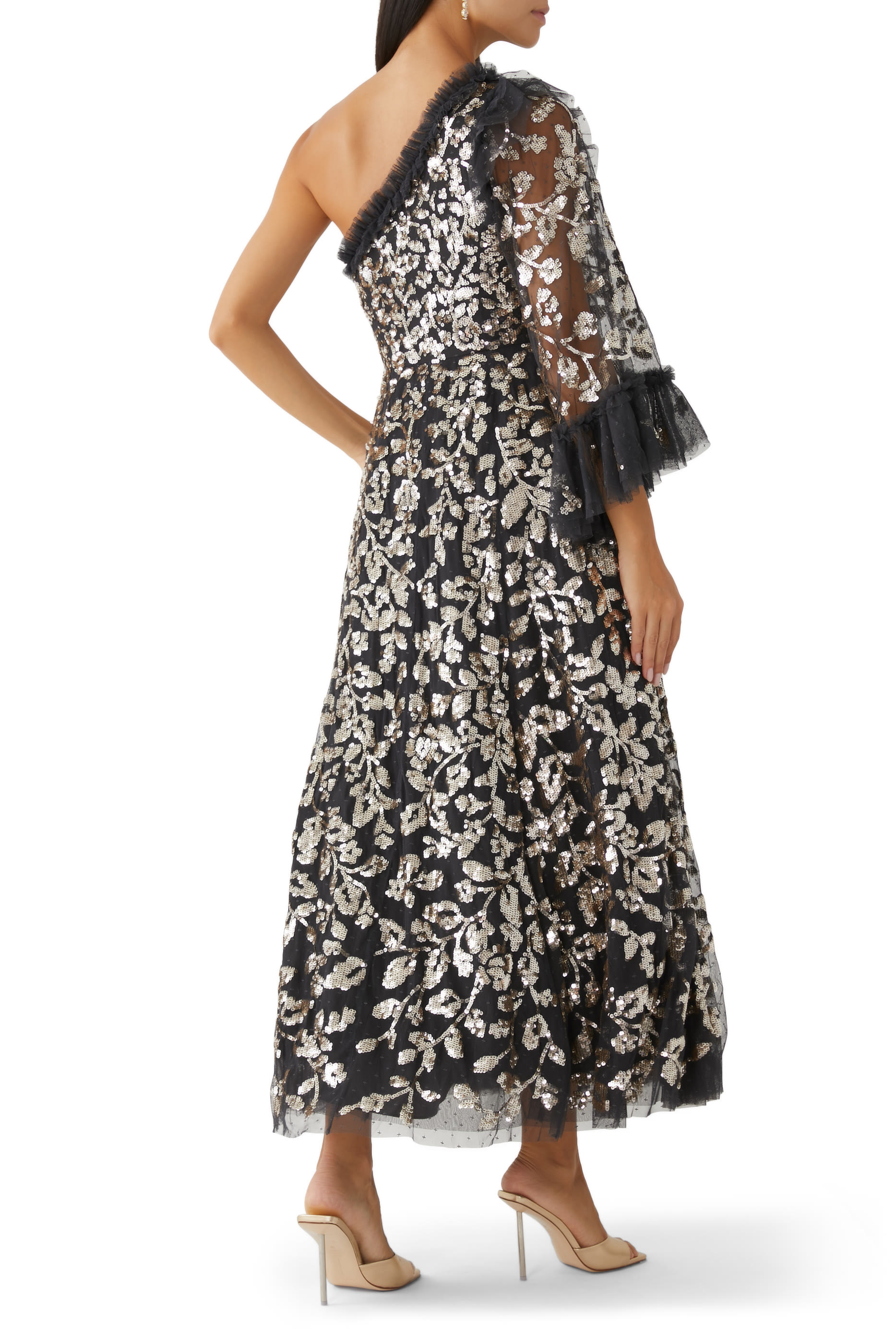 Falling Leaves One-Shoulder Ankle Gown