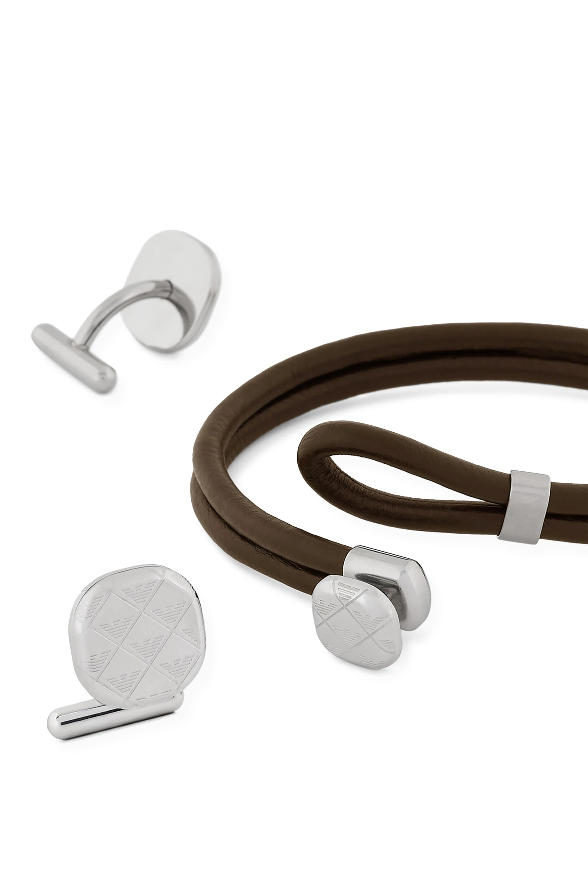 Leather Bracelet and Cufflinks Set, Leather & Silver