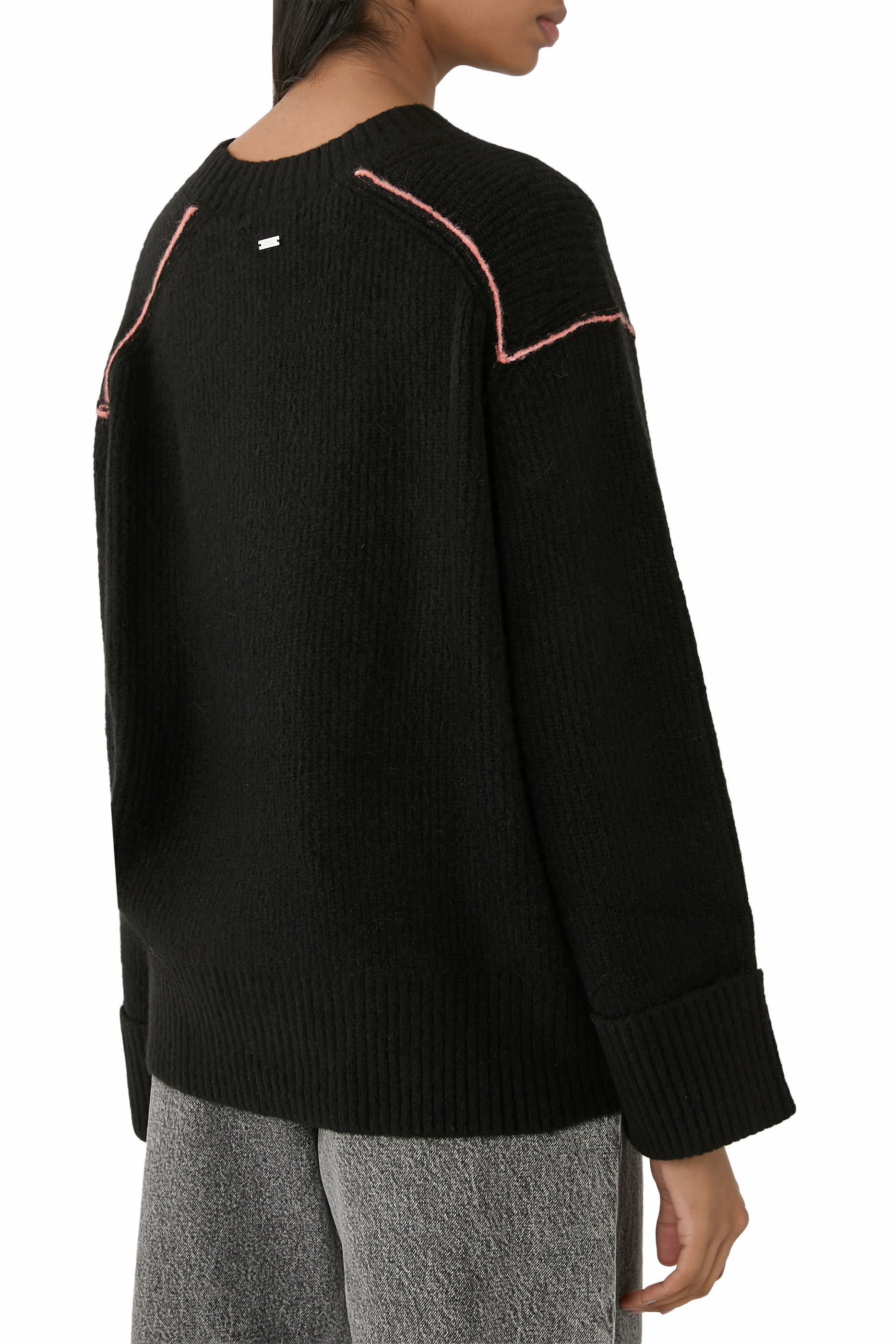 Crew Neck Folded Sleeves Pullover