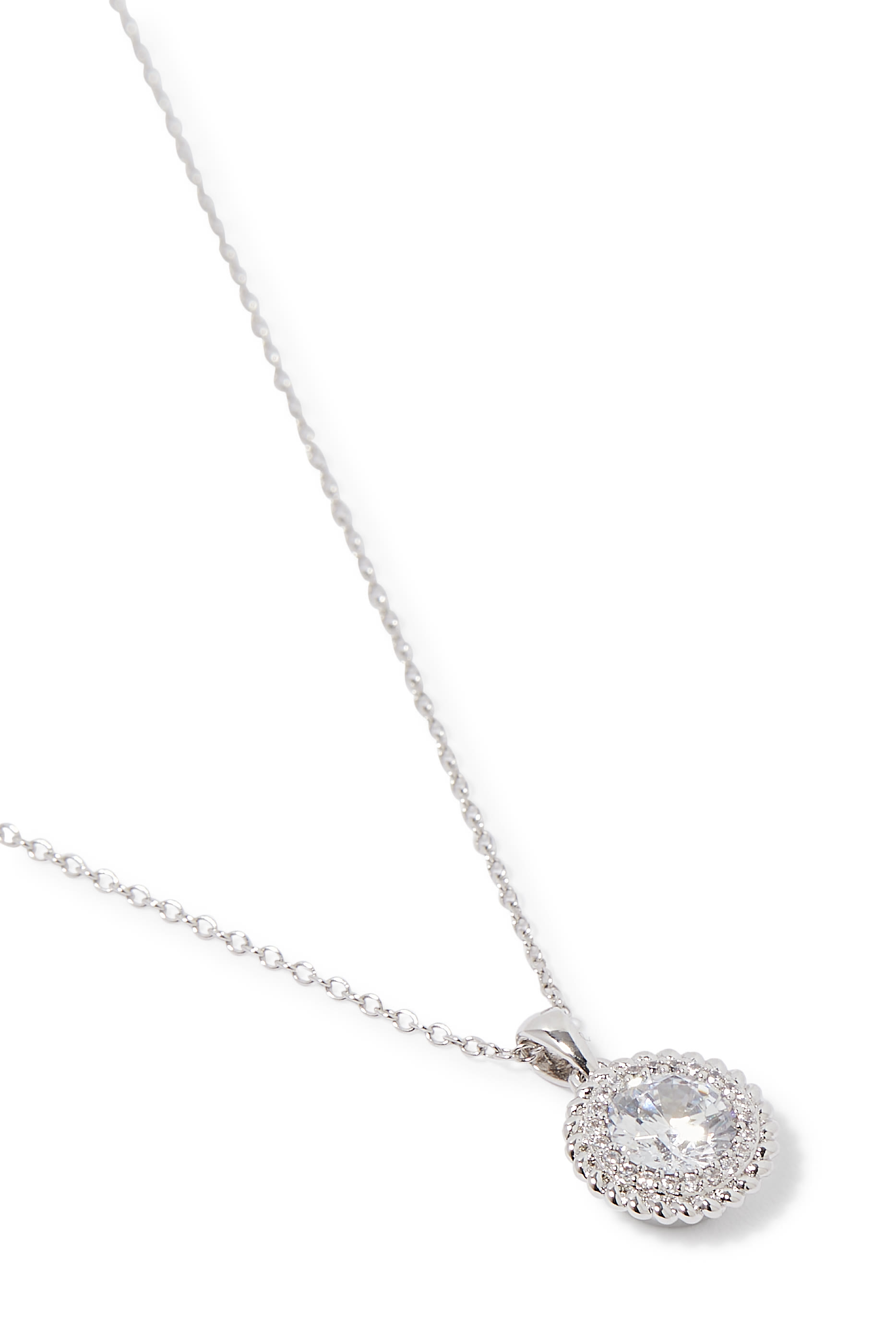  Round Pendant Necklace, Rhodium Plated Brass & Cubic Zirconia