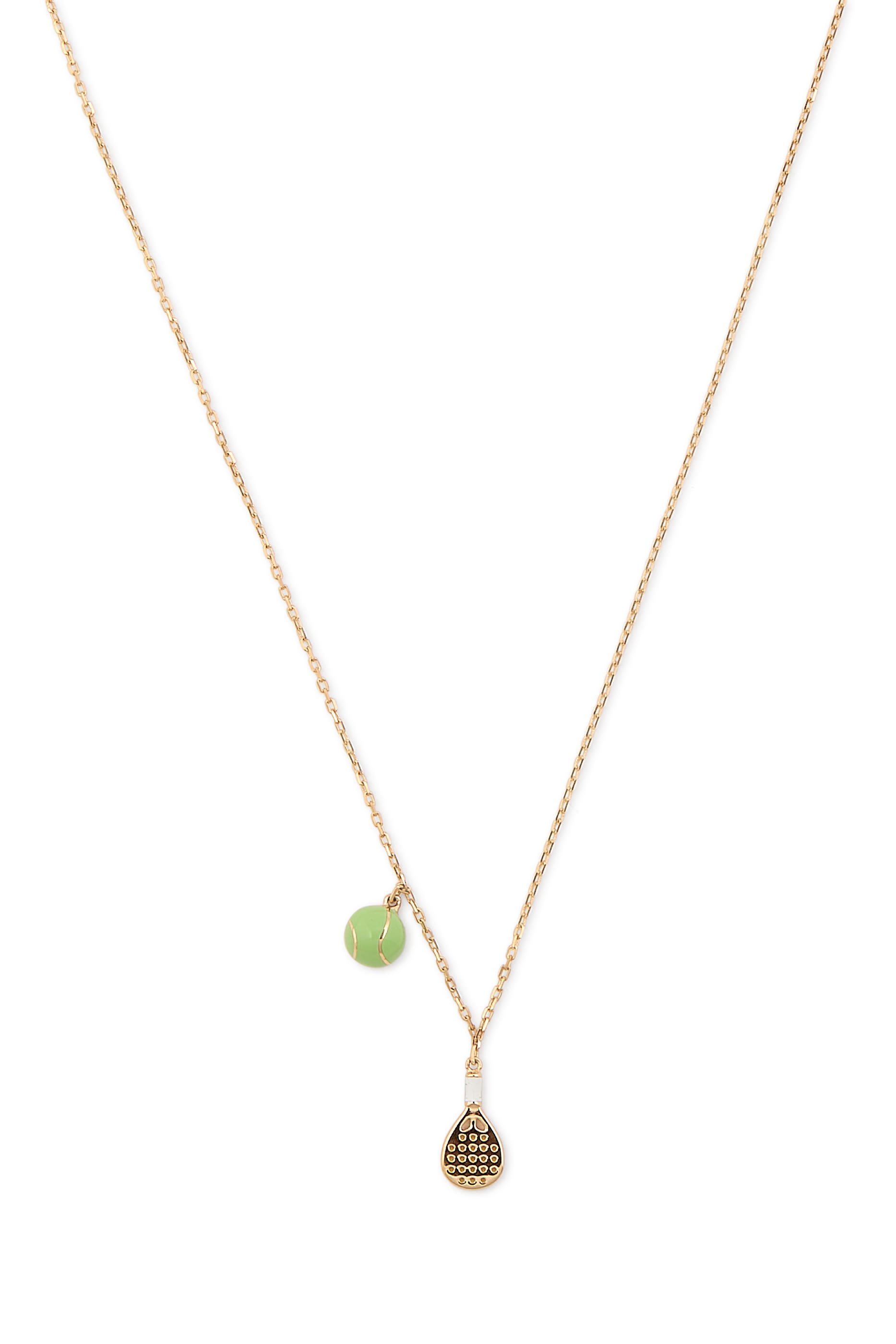 Padel and Ball Mini Necklace, 18K Yellow Gold & Enamel