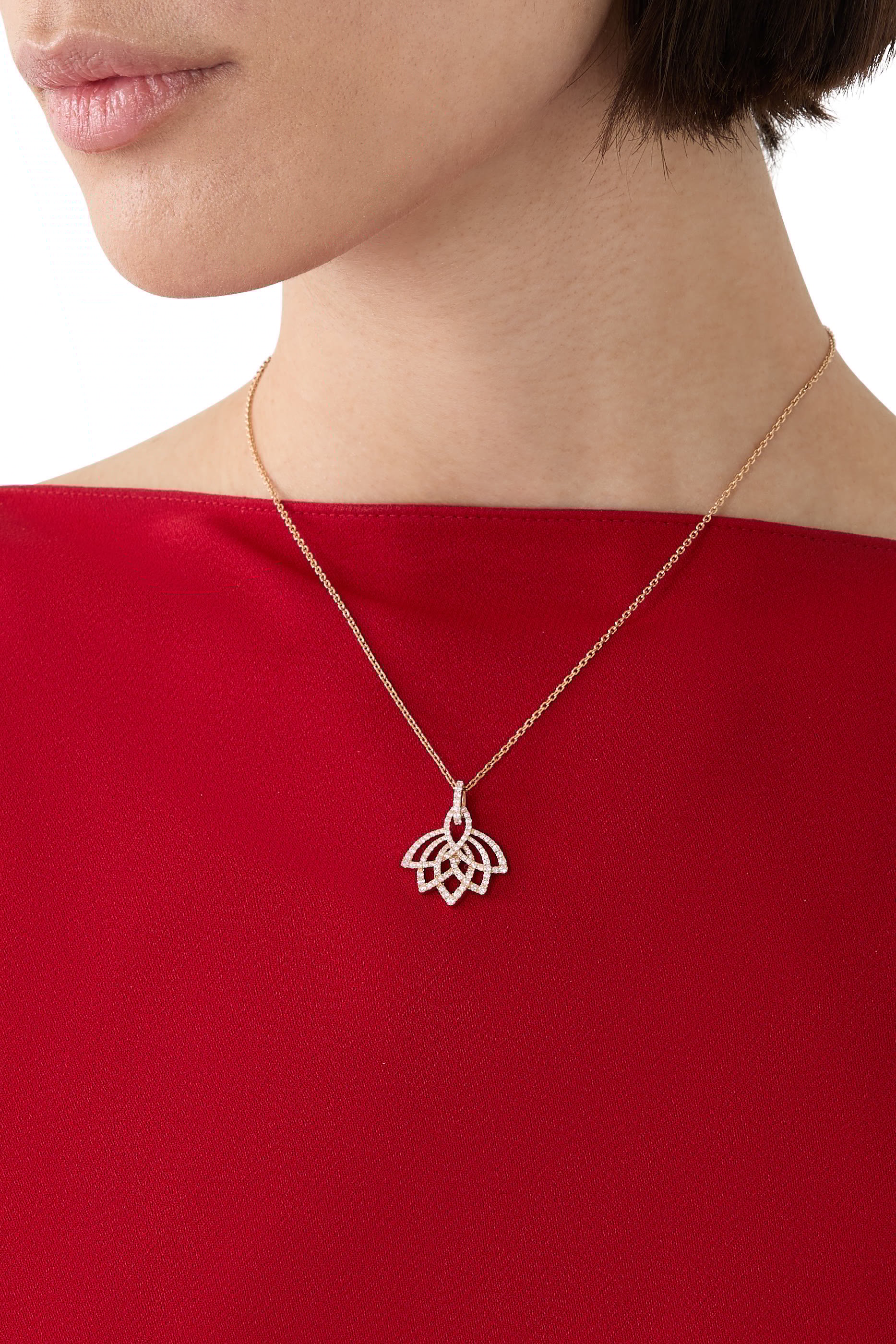 Lotus Blossom Pendant Necklace, 18K Rose Gold & Diamonds