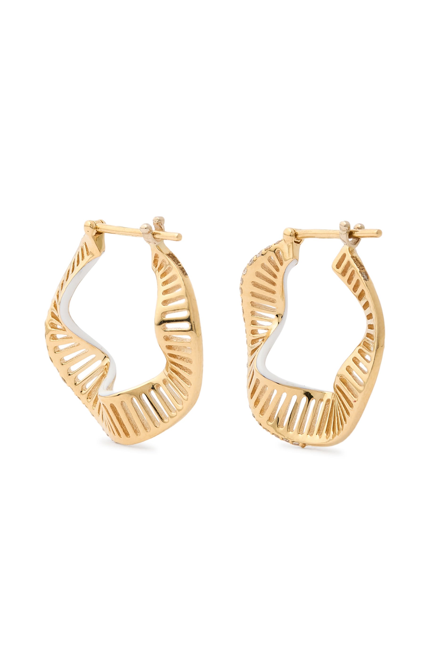 Waves Hoops Earrings, 18K Yellow Gold, Enamel & Diamonds