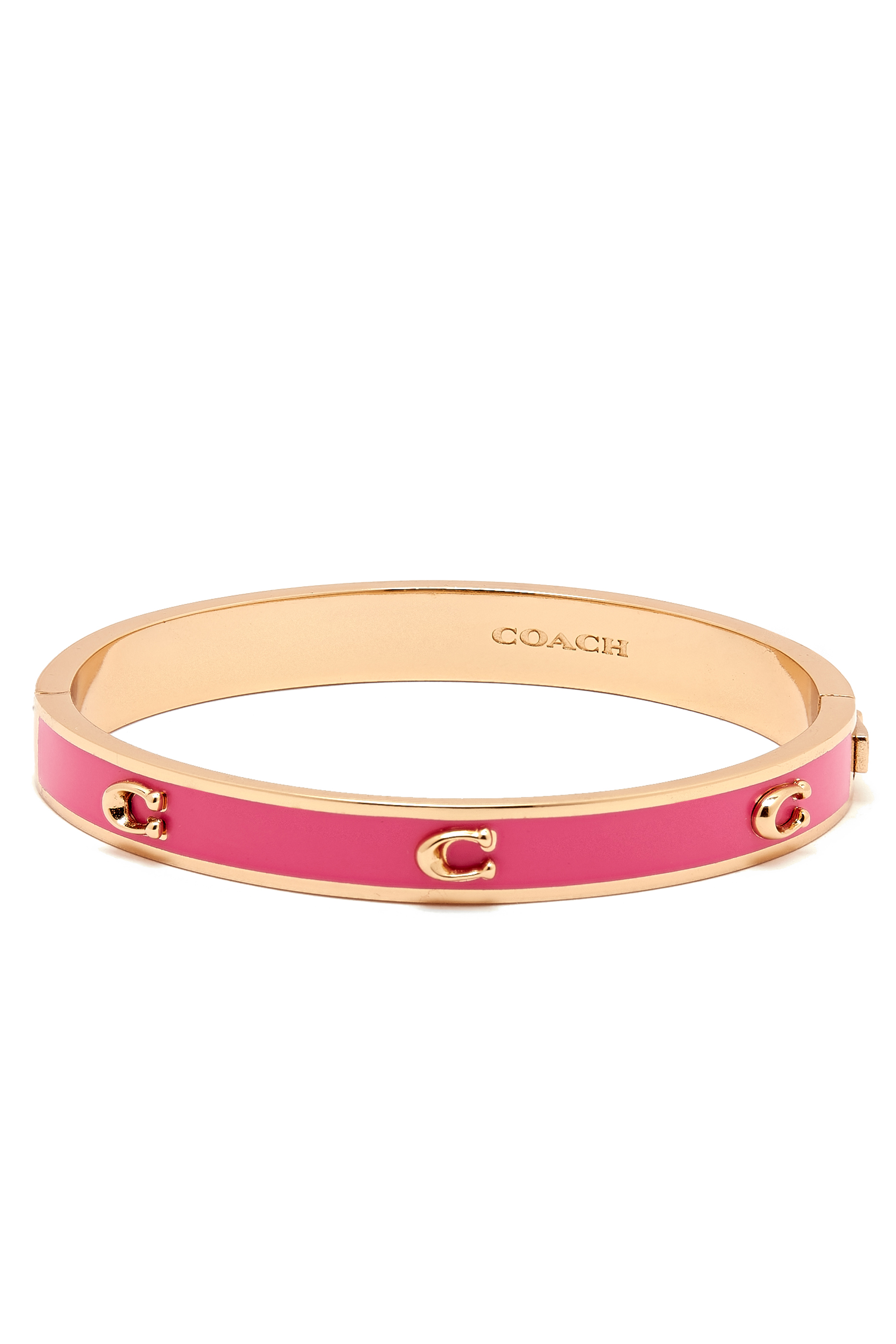 Pegged C Enamel Hinged Bangle Bracelet