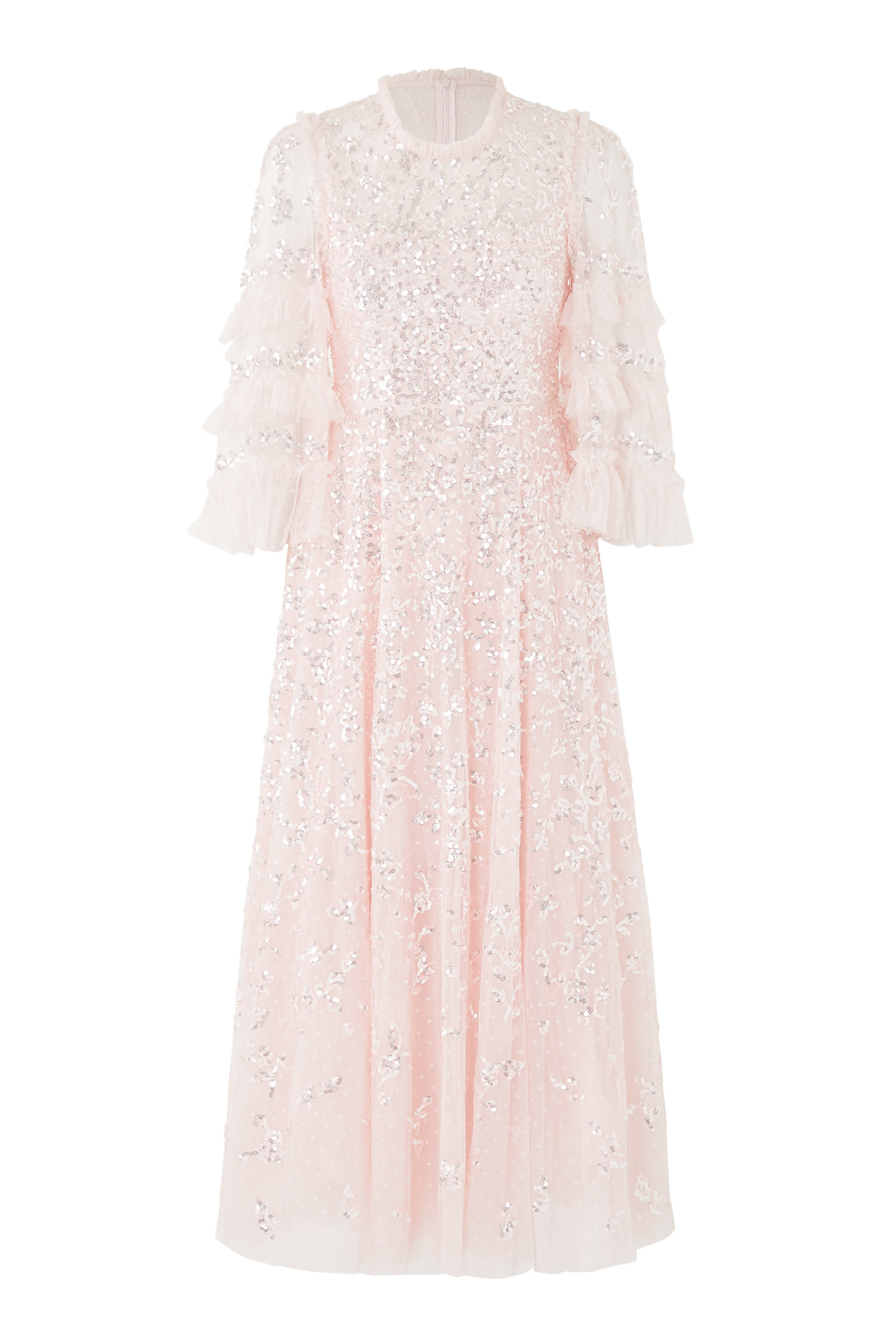 Floral Lace Round Neck Ankle Gown