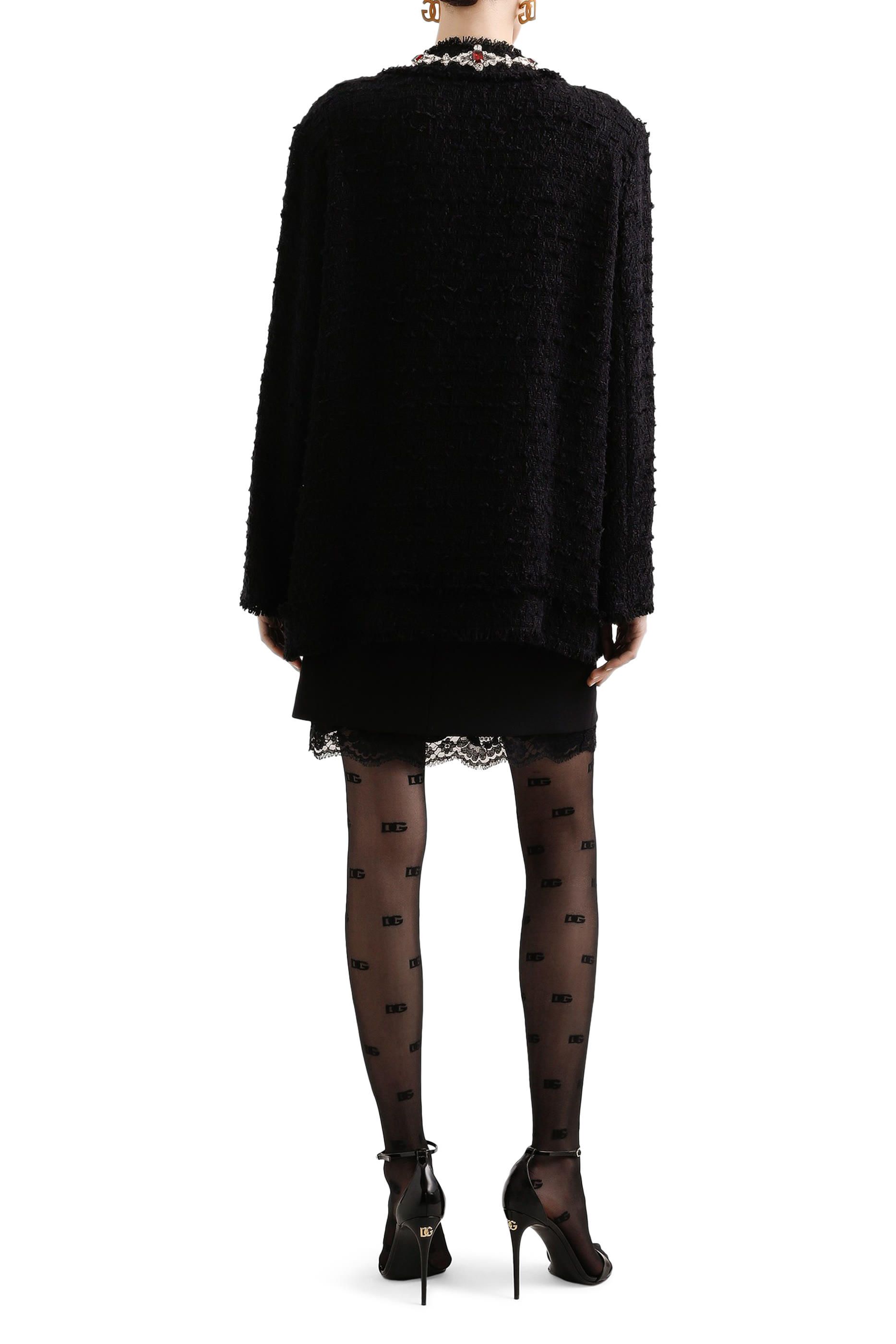 Lace-Trim Wool Mini Skirt