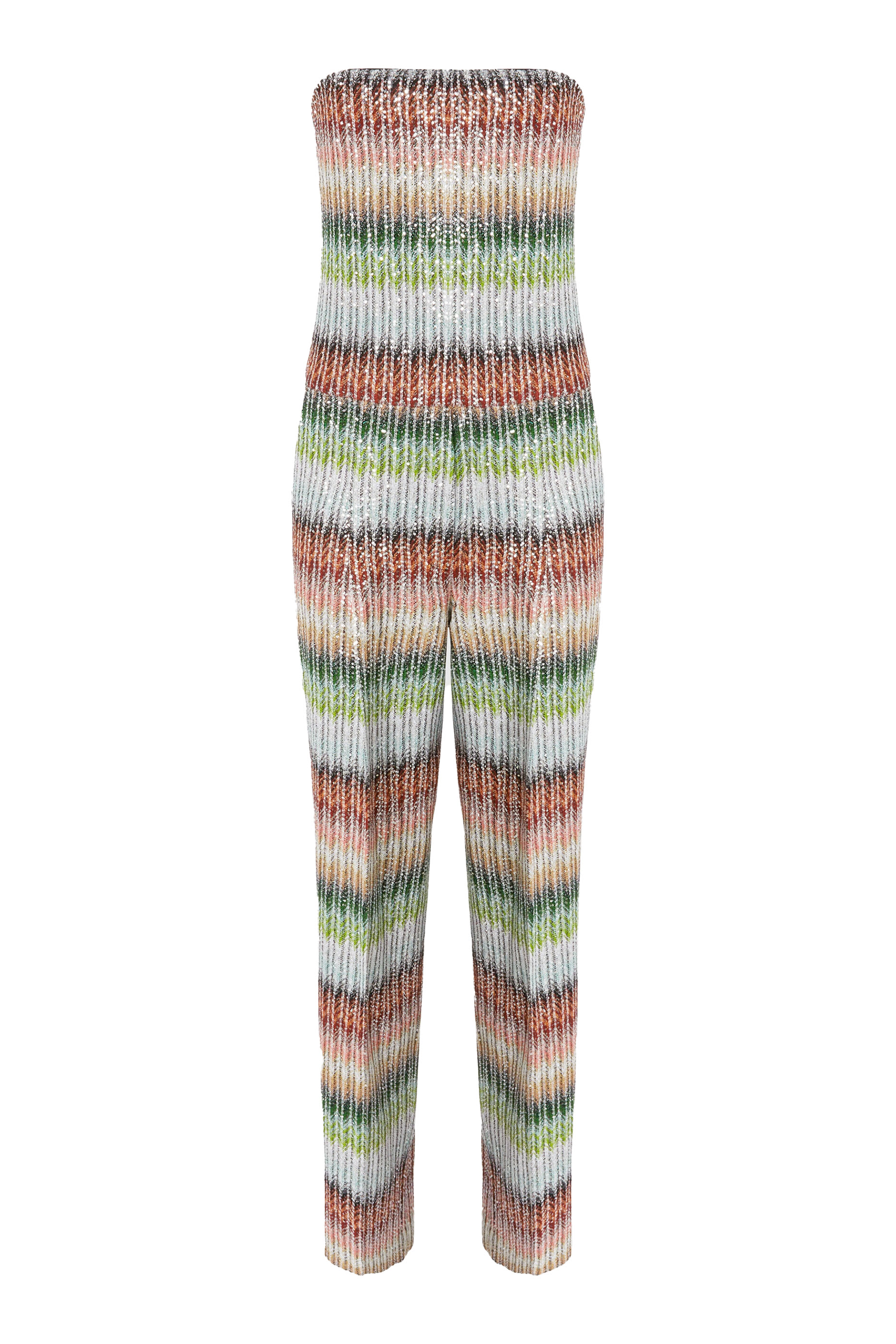 Long Bustier Jumpsuit in Gradient Zigzag Knit with Sequins