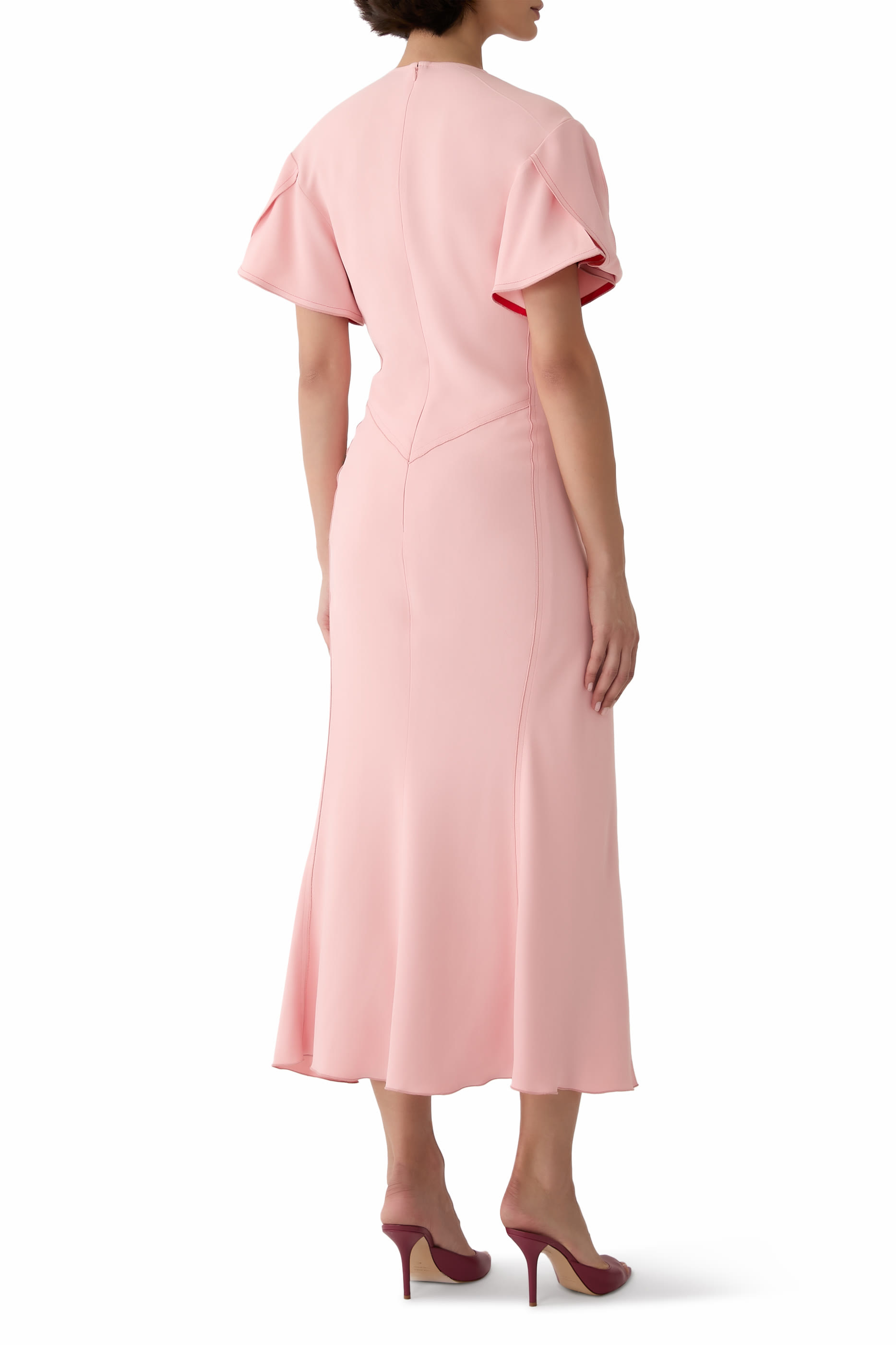Drop Sleeve Kick Crepe Midi Dress